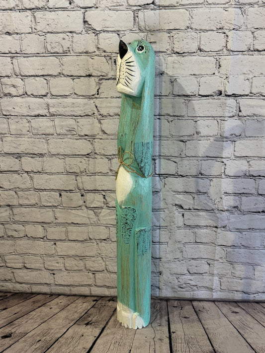 80cm Green Teal Wooden Shabby Dog Statue Ornament Fair Trade Handcarved0