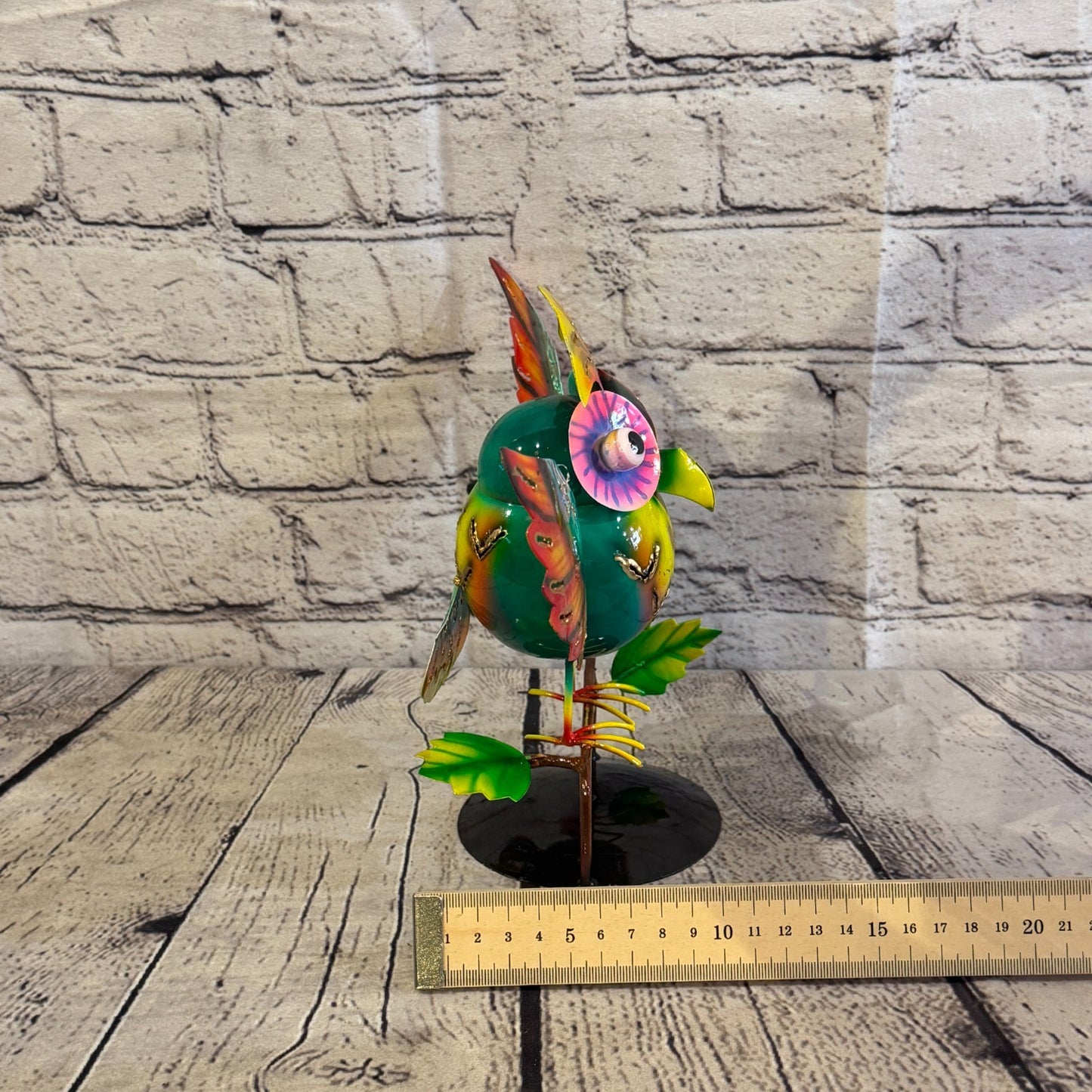 20cm x 30cm Owl Bird Green Metal Tin Standing Ornament Statue7