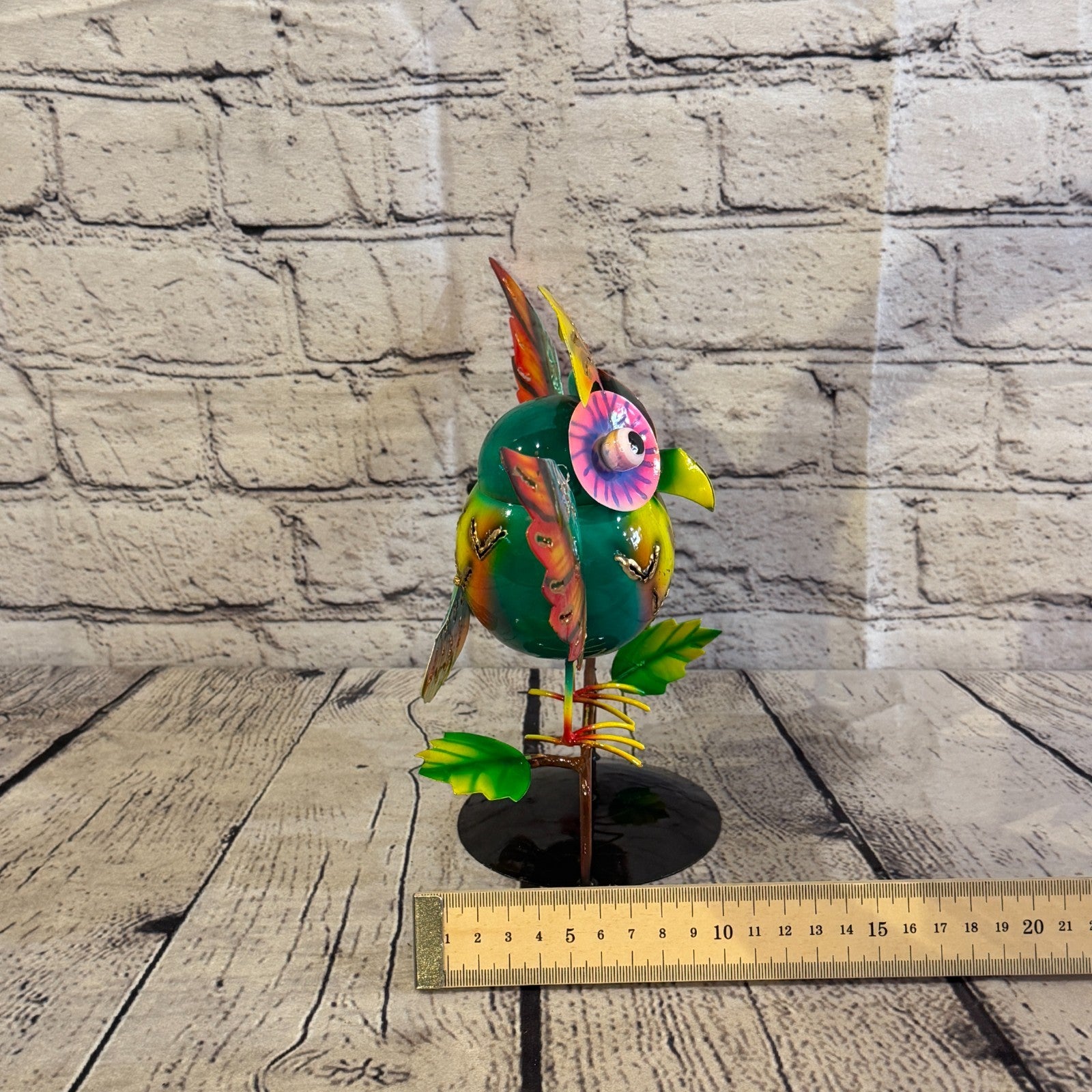 20cm x 30cm Owl Bird Green Metal Tin Standing Ornament Statue7