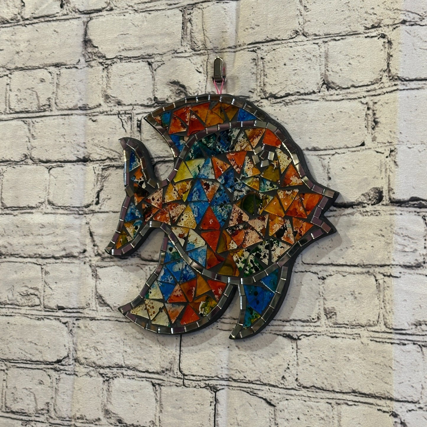 Rainbow Pastel Tropical Fish Mosaic Tile Wall Mirror 25cm x 25cm Handmade New1
