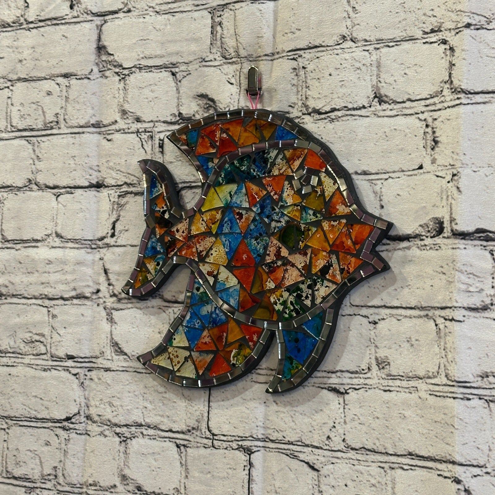 Rainbow Pastel Tropical Fish Mosaic Tile Wall Mirror 25cm x 25cm Handmade New1