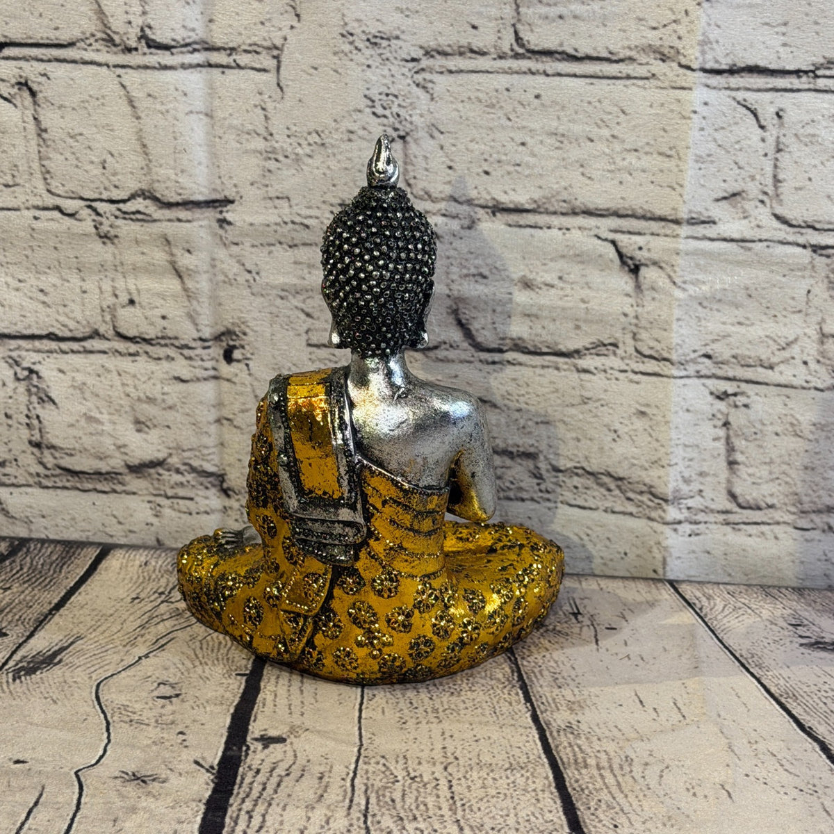 Gold & Silver 20cm x 15cm Small Thai Spike Buddha Sitting Statue Resin Hindu4