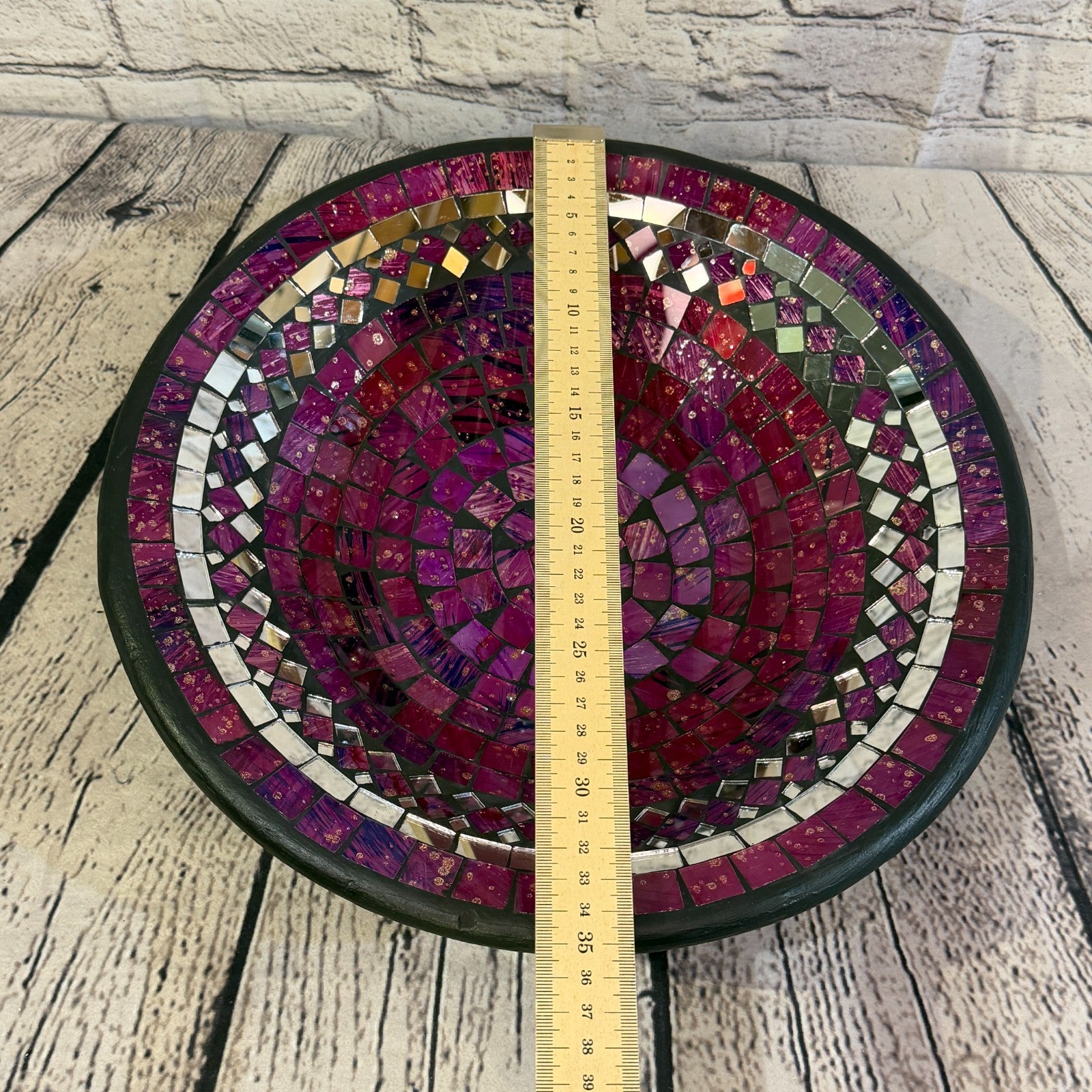 35cm Purple Round Mirror Mosaic Handmade Ceramic Glass Tile Bowl Fruit2