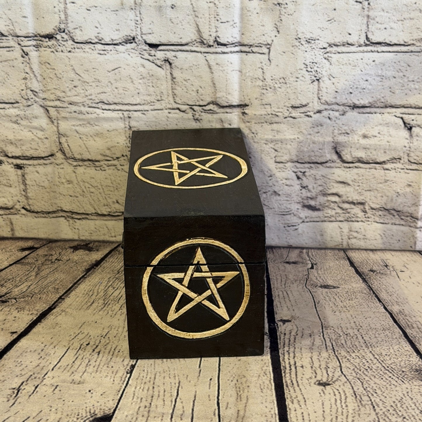 20cm x 12cm x 10cm Wood Gothic Pentagram Skull Coffin Jewellery Trinket Box3