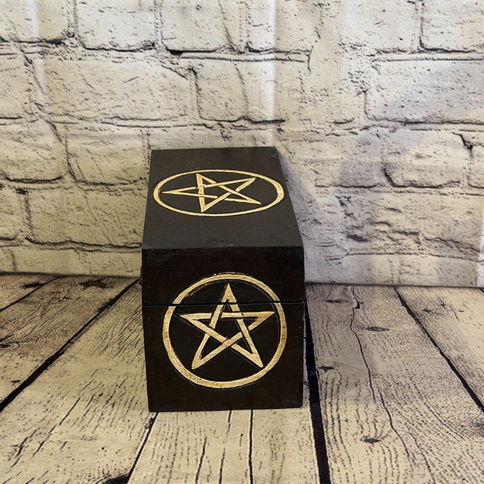 20cm x 12cm x 10cm Wood Gothic Pentagram Skull Coffin Jewellery Trinket Box3