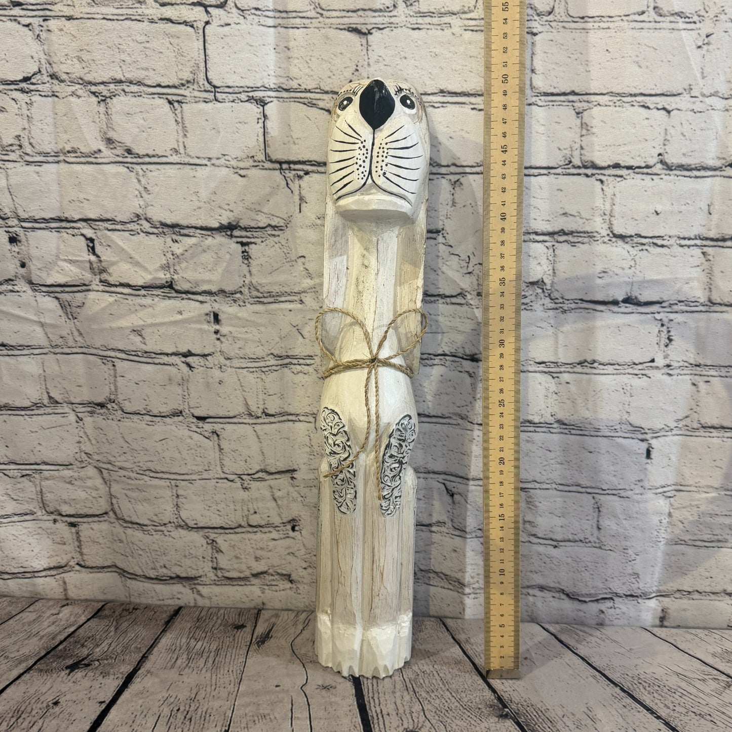 50cm White Wooden Shabby Dog Statue Ornament Fair Trade Handcarved5