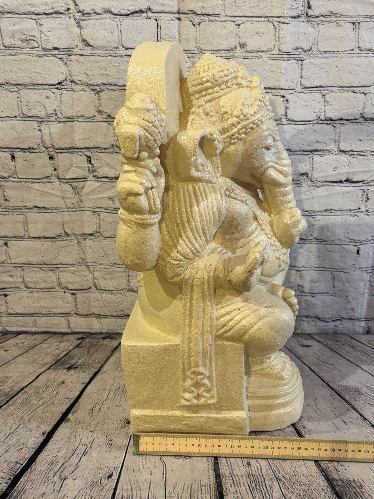 White 60cm x 35cm Thai Ganesha God On Base Hollow Statue Resin Hindu7