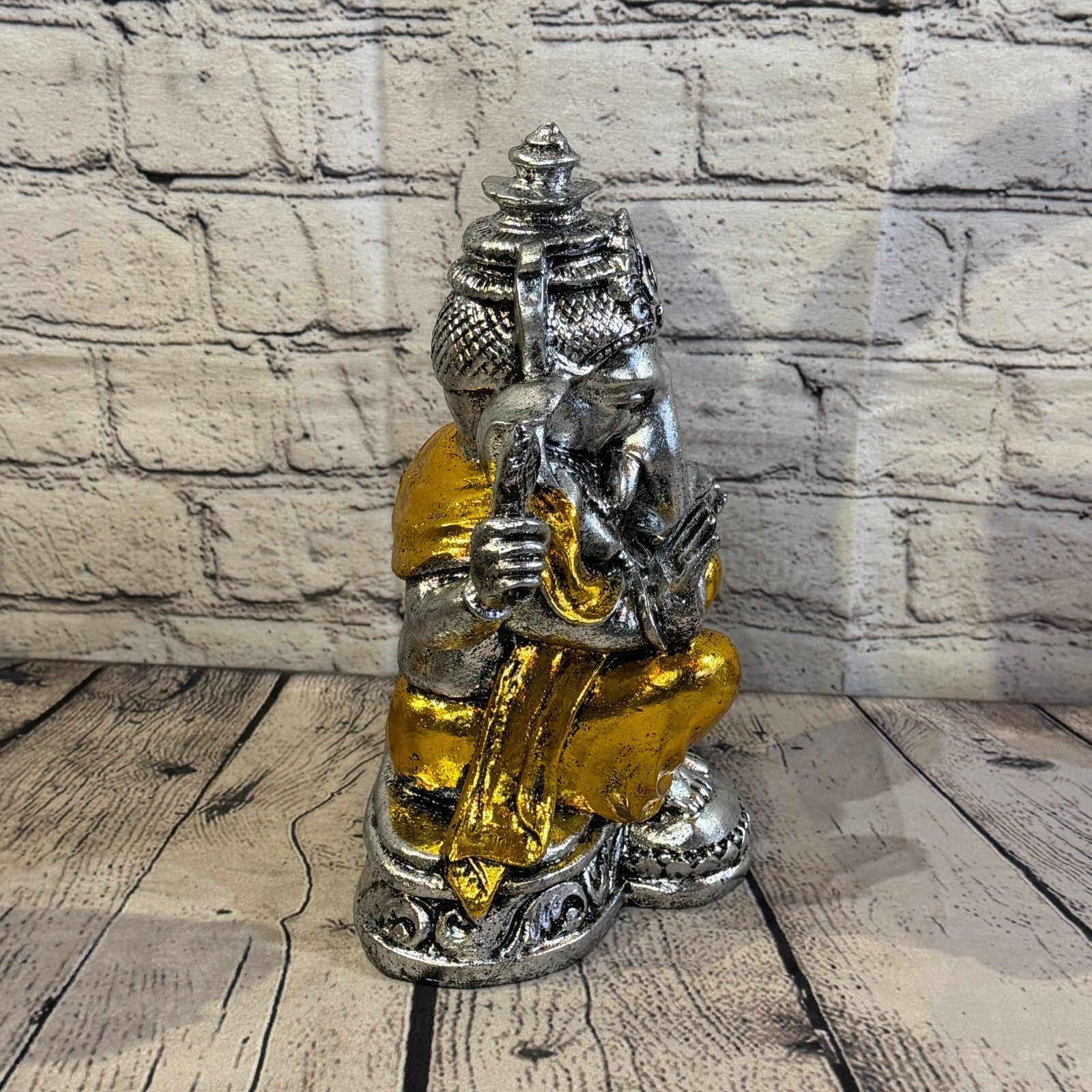 Silver And Gold 25cm Large Ganesh Ganesa Sitting On Lotus Statue Resin Hindu3