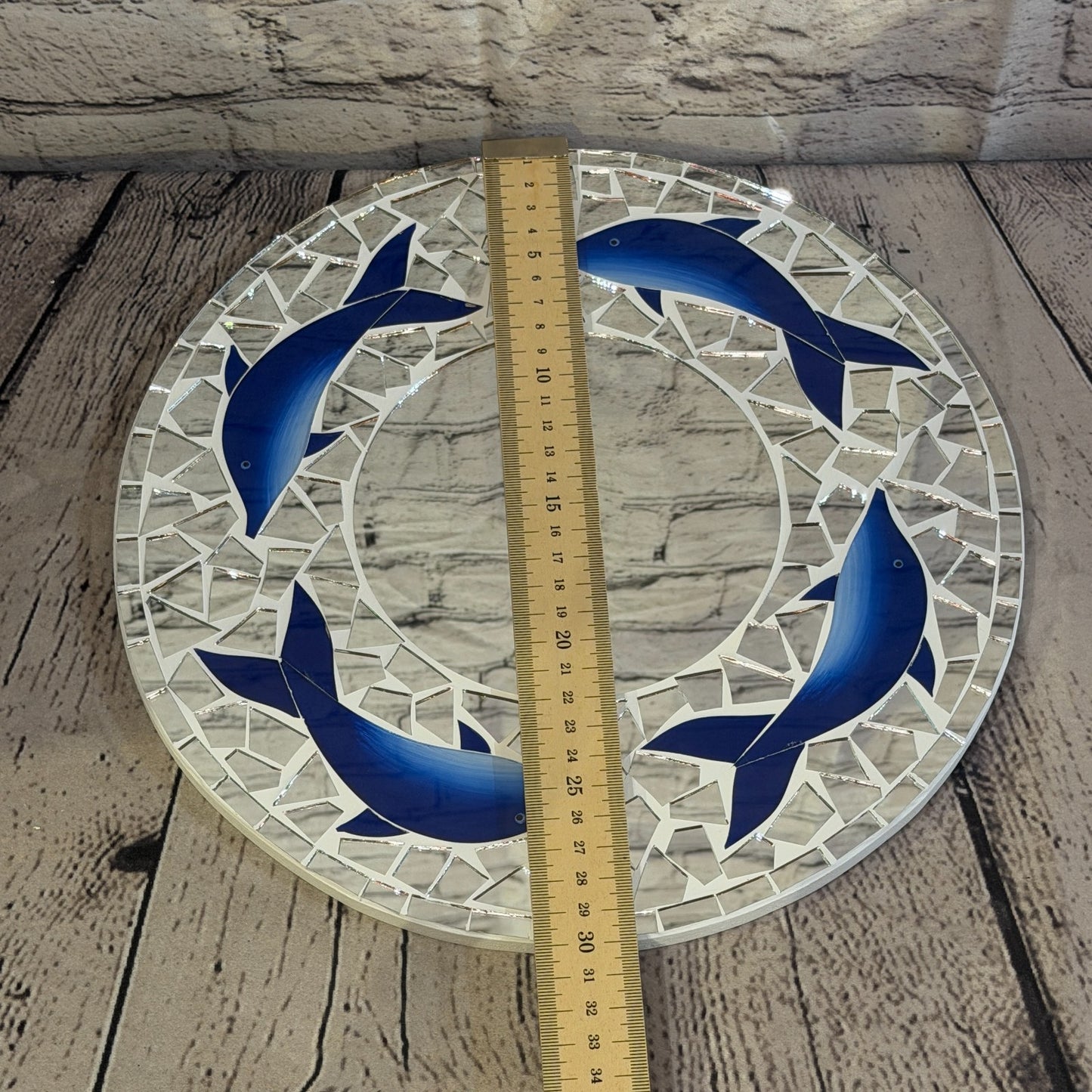 Blue Dolphin Mosaic Tile Wall Mirror 30cm x 30cm 12 Inches Handmade4