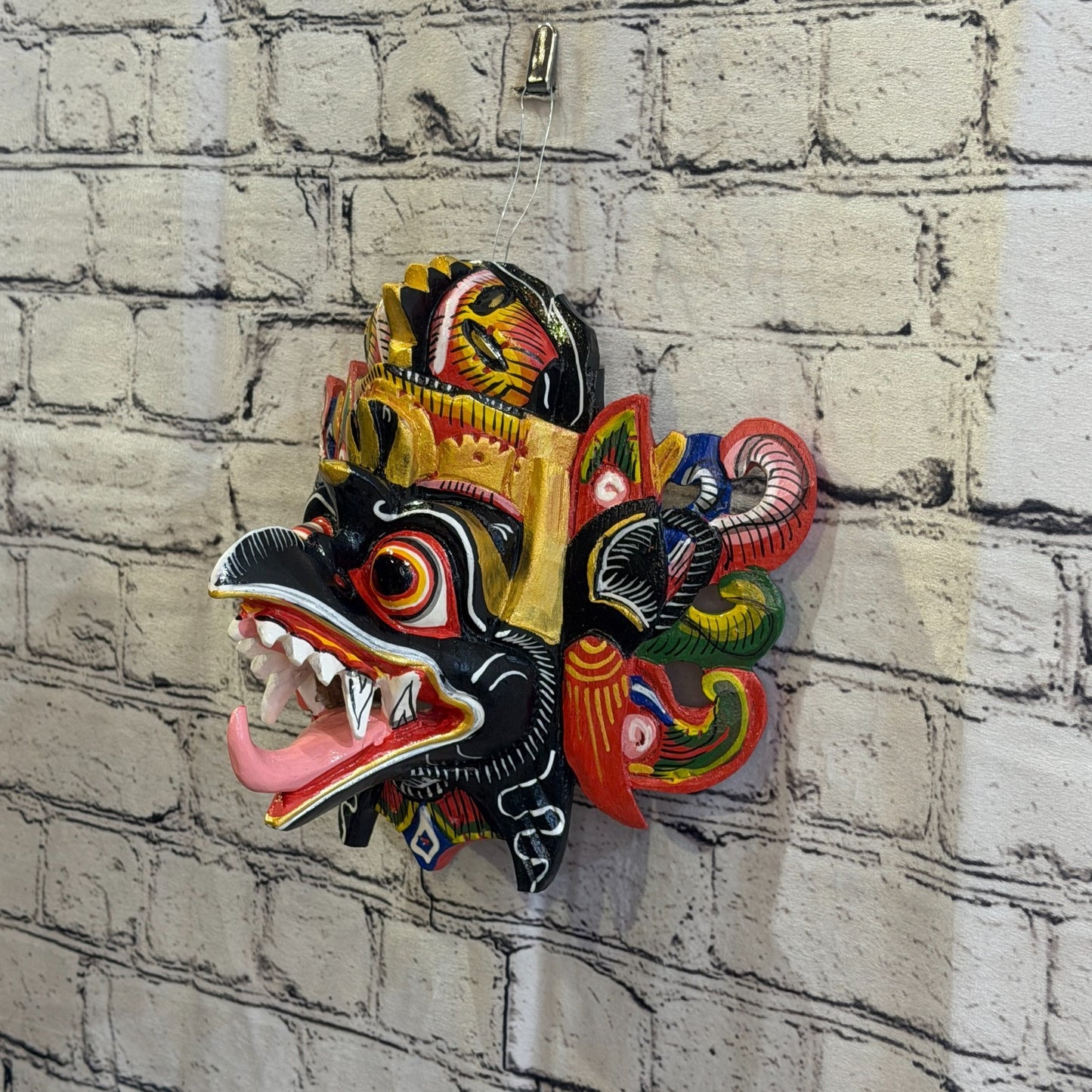 25cm Garuda Crown Black Demon Dragon Hindu Deity Wooden Hand Carved Mask Painted1