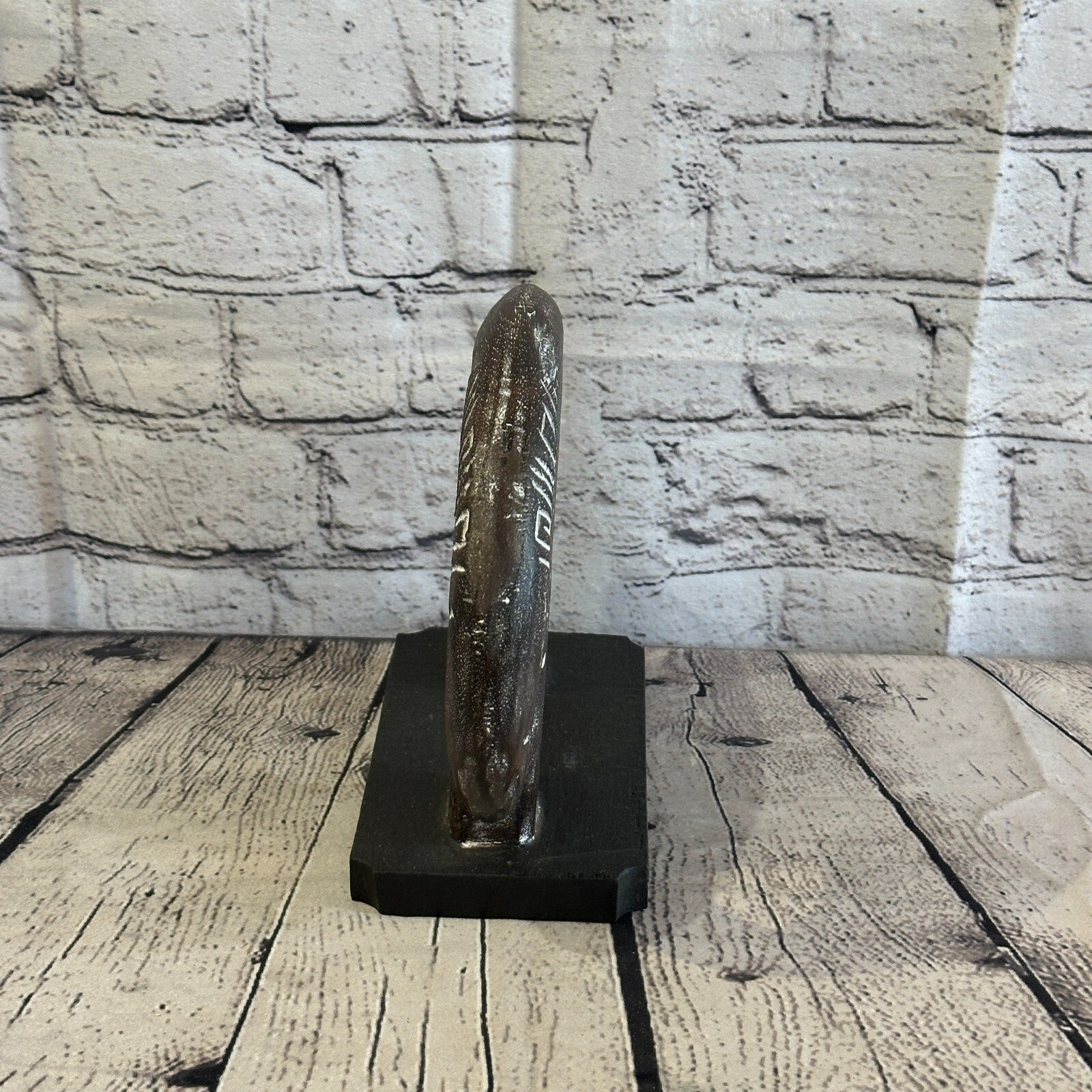 20cm x 20cm Wooden Tribal Primitive Black Elephant Round Stand Sculpture Statue1