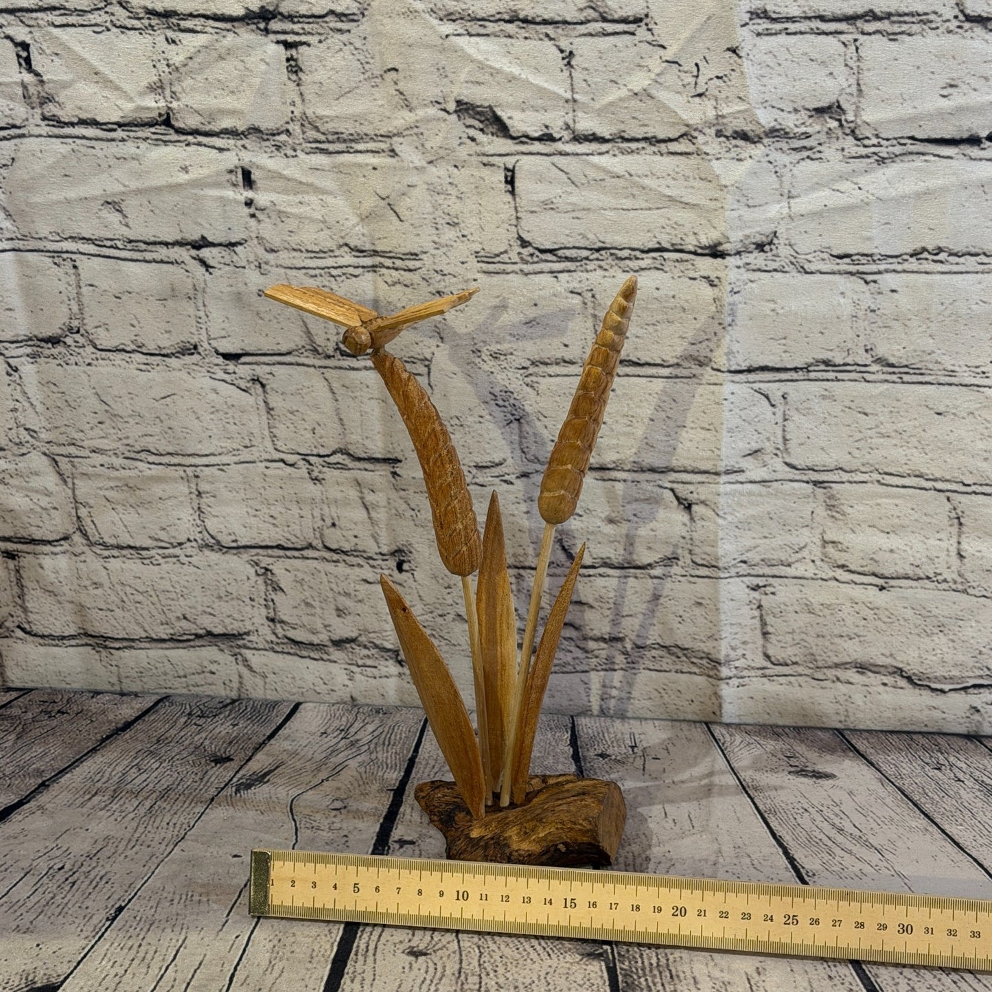 35cm Dragonfly Wheat Reeds Stand Parasite Wood Ornament Natural Carving Wooden5