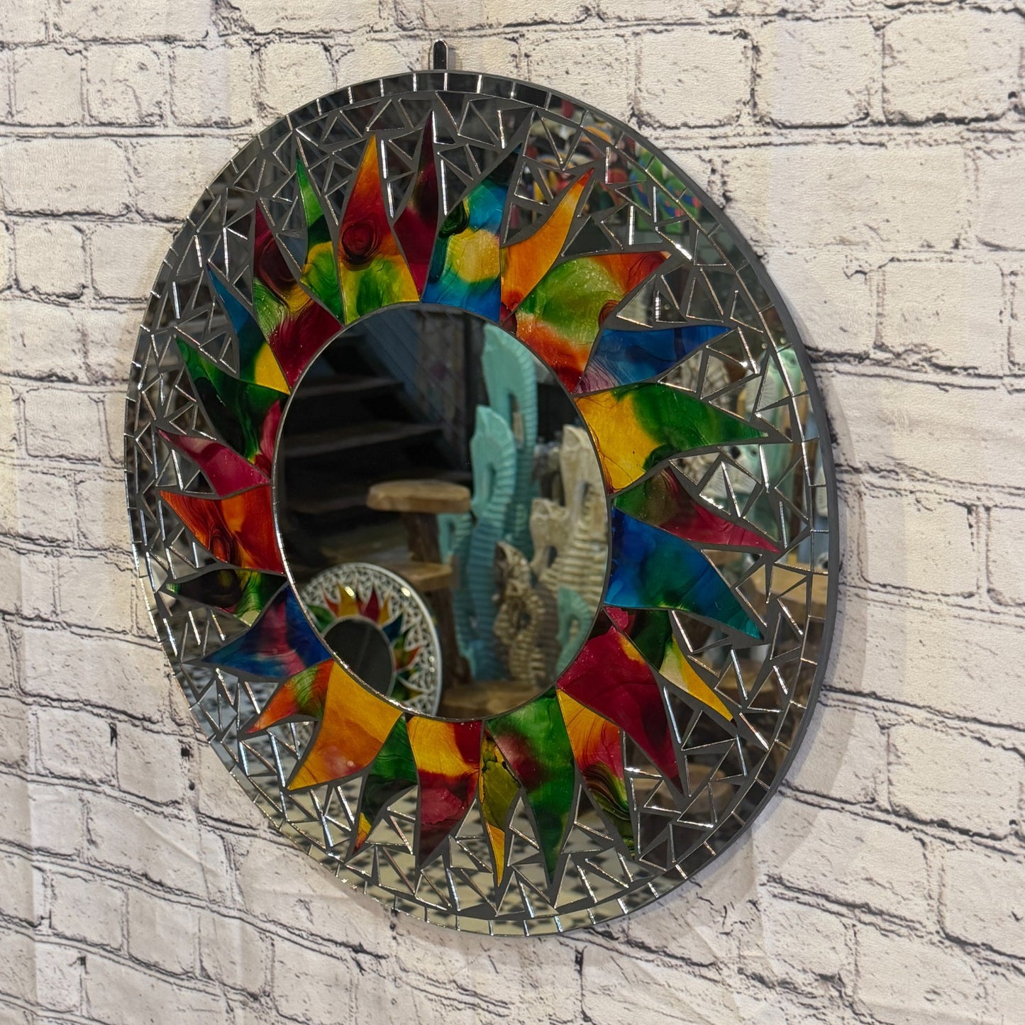 Rainbow Black Sun Flame Mosaic Tile Wall Mirror 50cm x 50cm 20 Inches Handmade1