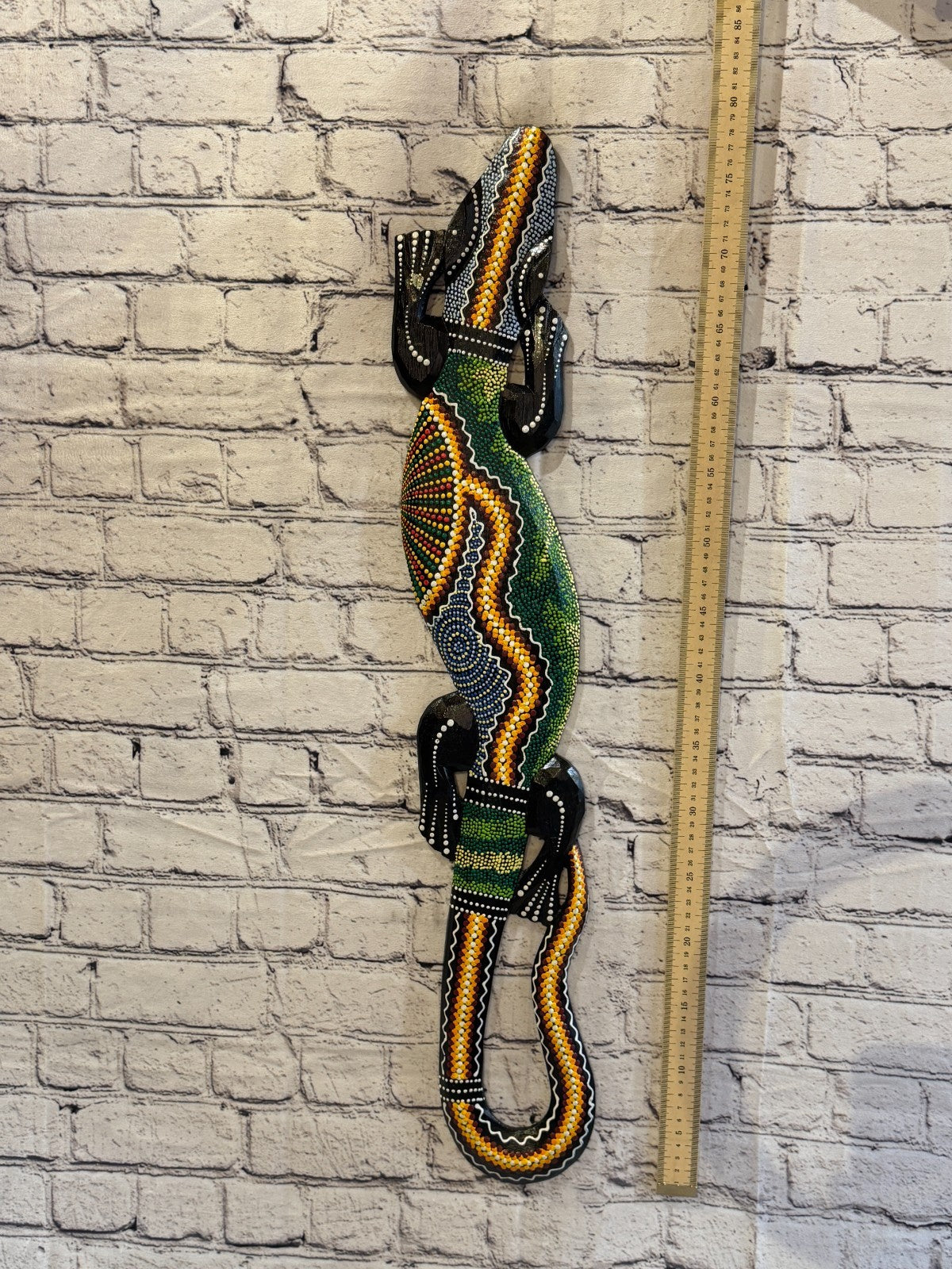 80cm Gecko Carved Wooden Dot Painted Ethnic Tribal Tiki Wall Art No 1 New4