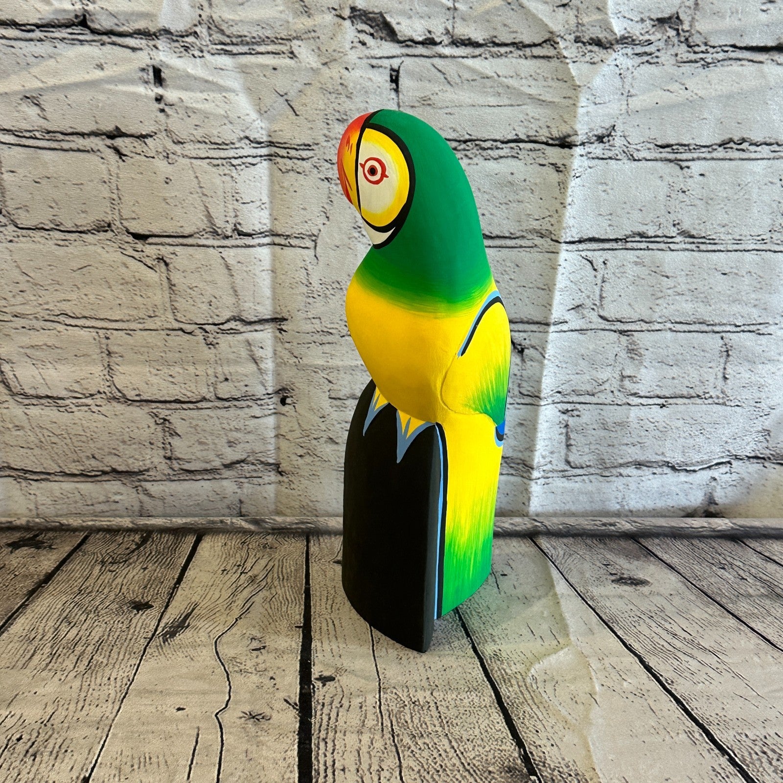 30cm Green Yellow Parrot Bird Ornament Statue Fair Trade Hand Made Carved Wood3