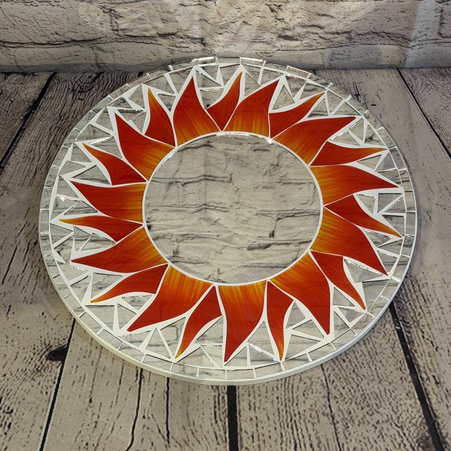 Red Sun Flame Mosaic Tile Wall Mirror 30cm x 30cm 12 Inches Handmade2