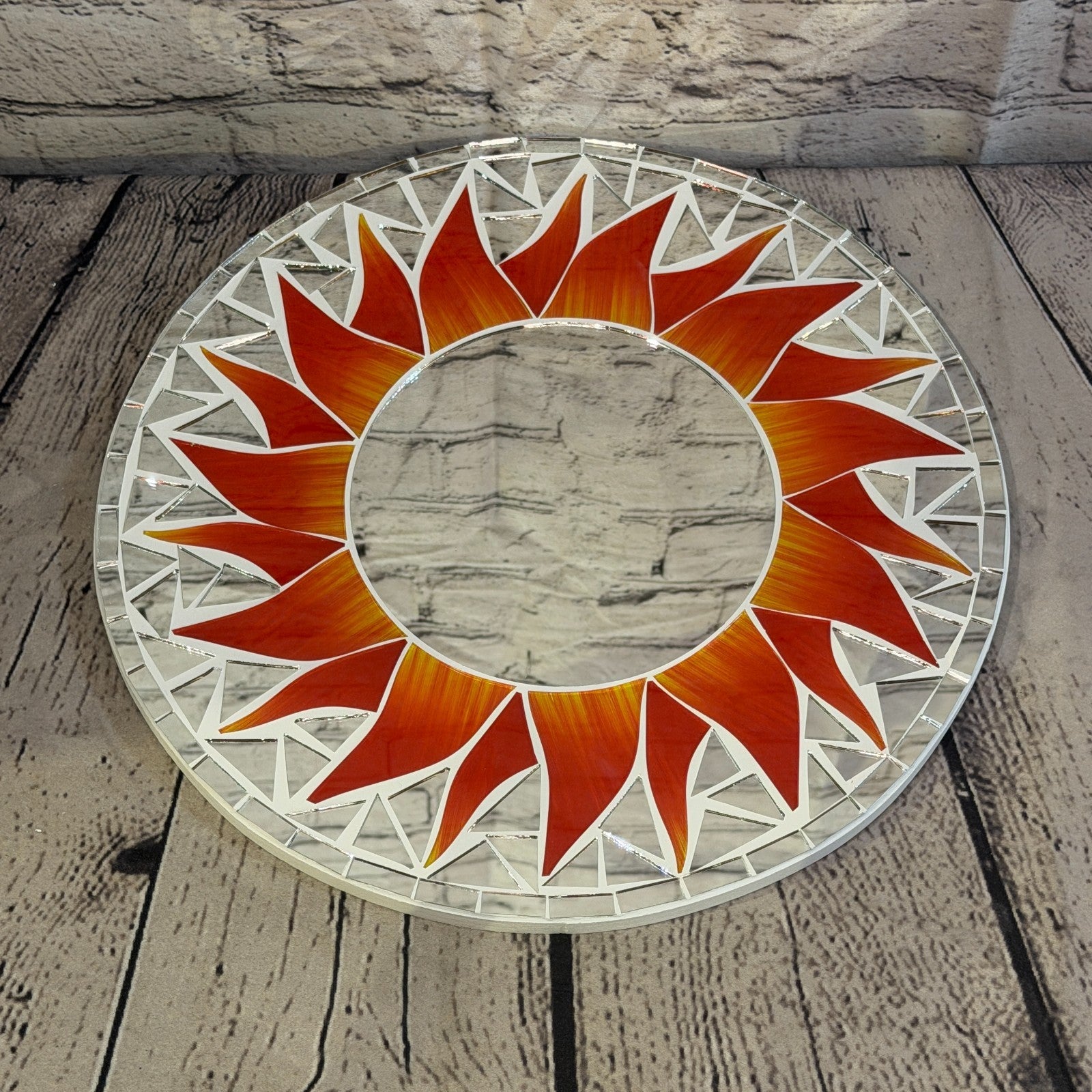 Red Sun Flame Mosaic Tile Wall Mirror 30cm x 30cm 12 Inches Handmade2