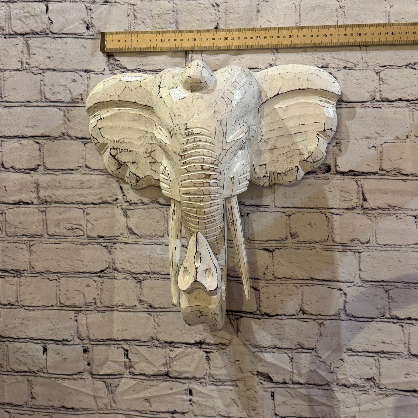 35cm x 35cm Plain White Painted Wood Elephant Head Wall Mounted Art Shabby3