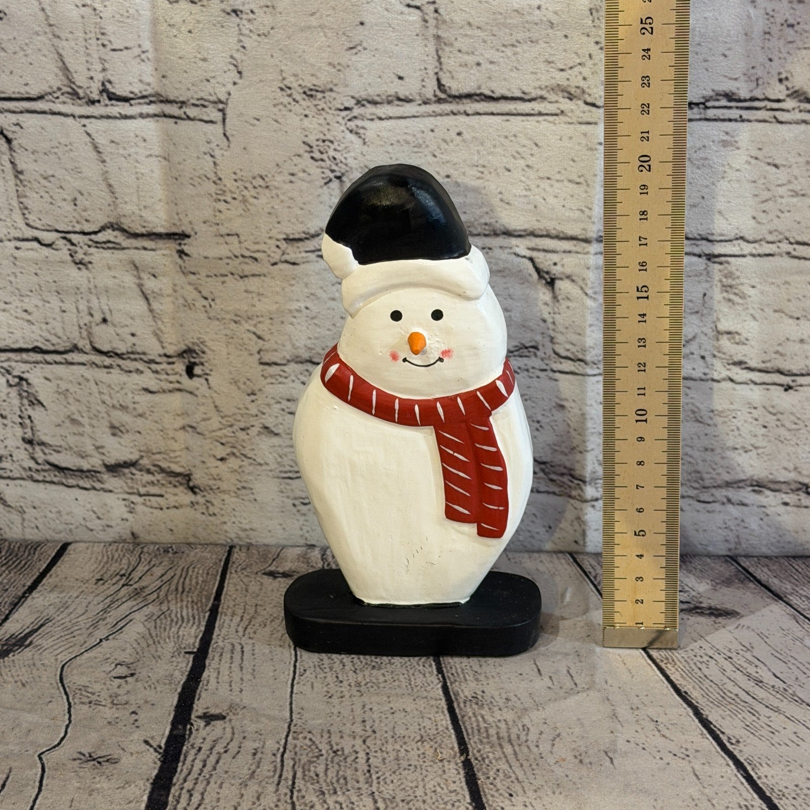20cm x 10cm Black Flat Top Hat Snowman Handcrafted Wood Xmas Christmas Ornament5