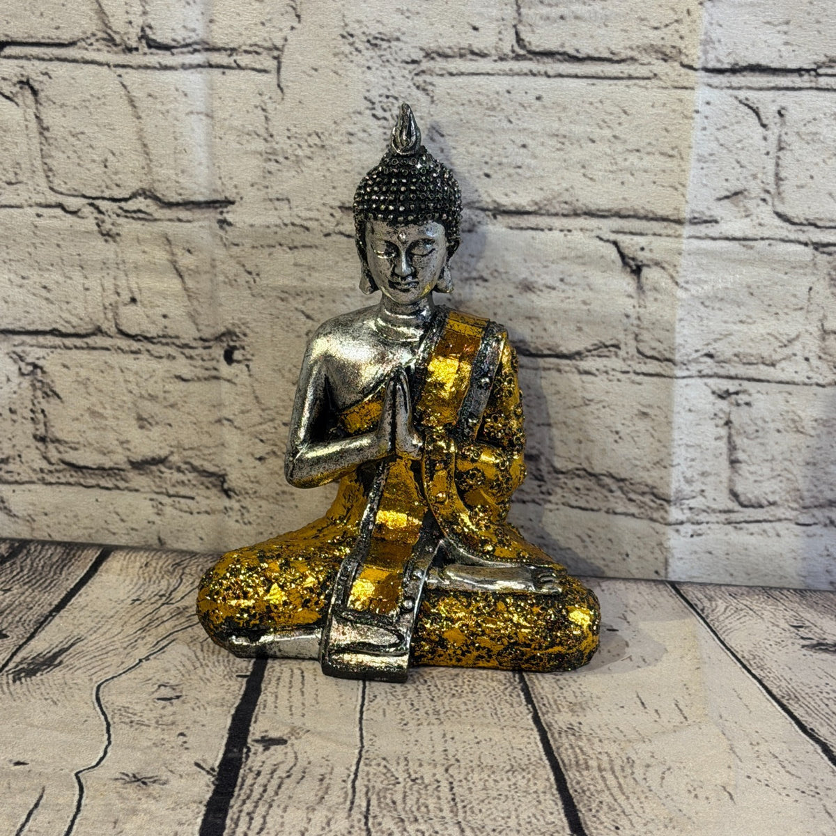 Gold & Silver 20cm x 15cm Small Thai Spike Buddha Sitting Statue Resin Hindu1