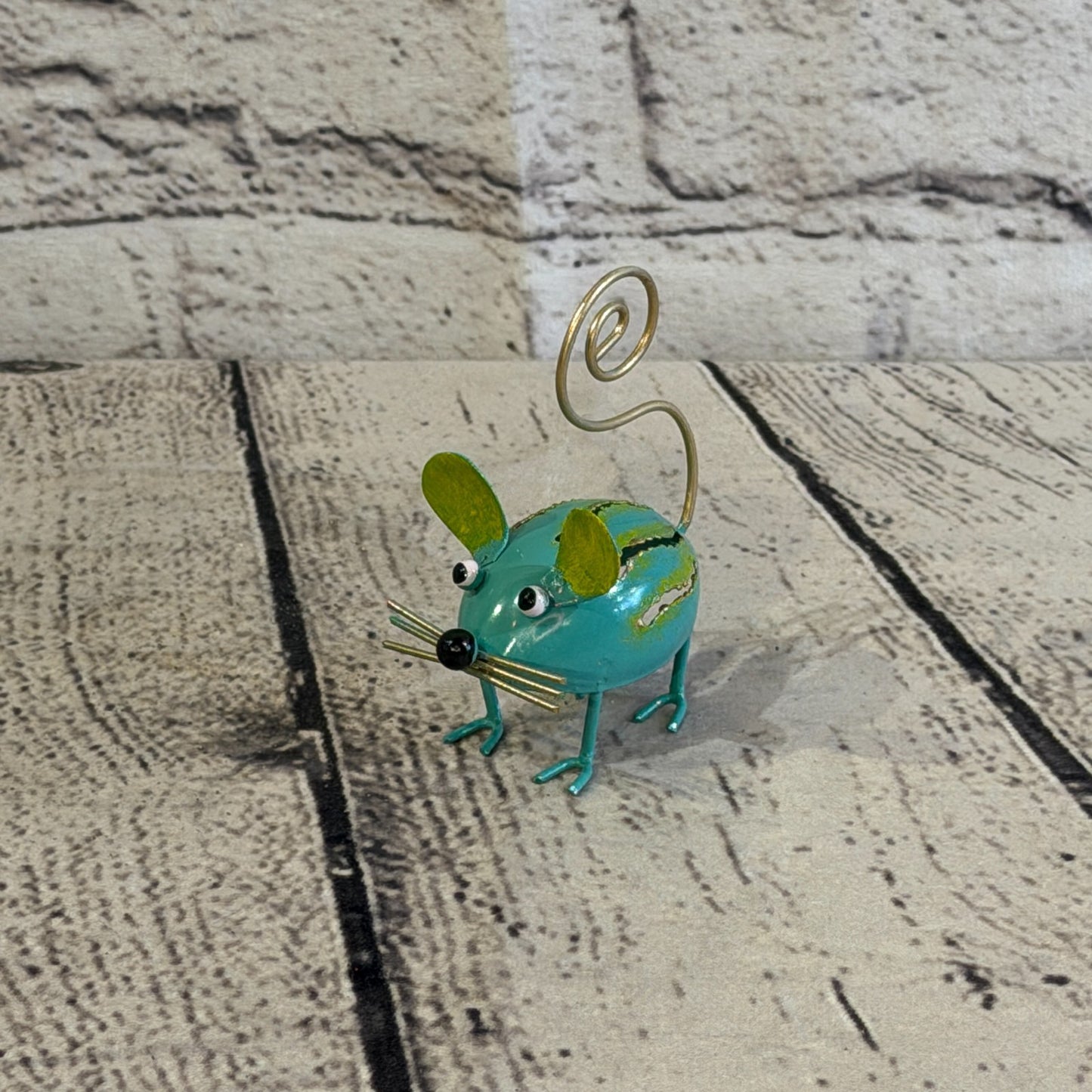 7cm x 7cm Colourful Blue Yellow Mouse Rat Metal Tin Standing Ornament Statue0
