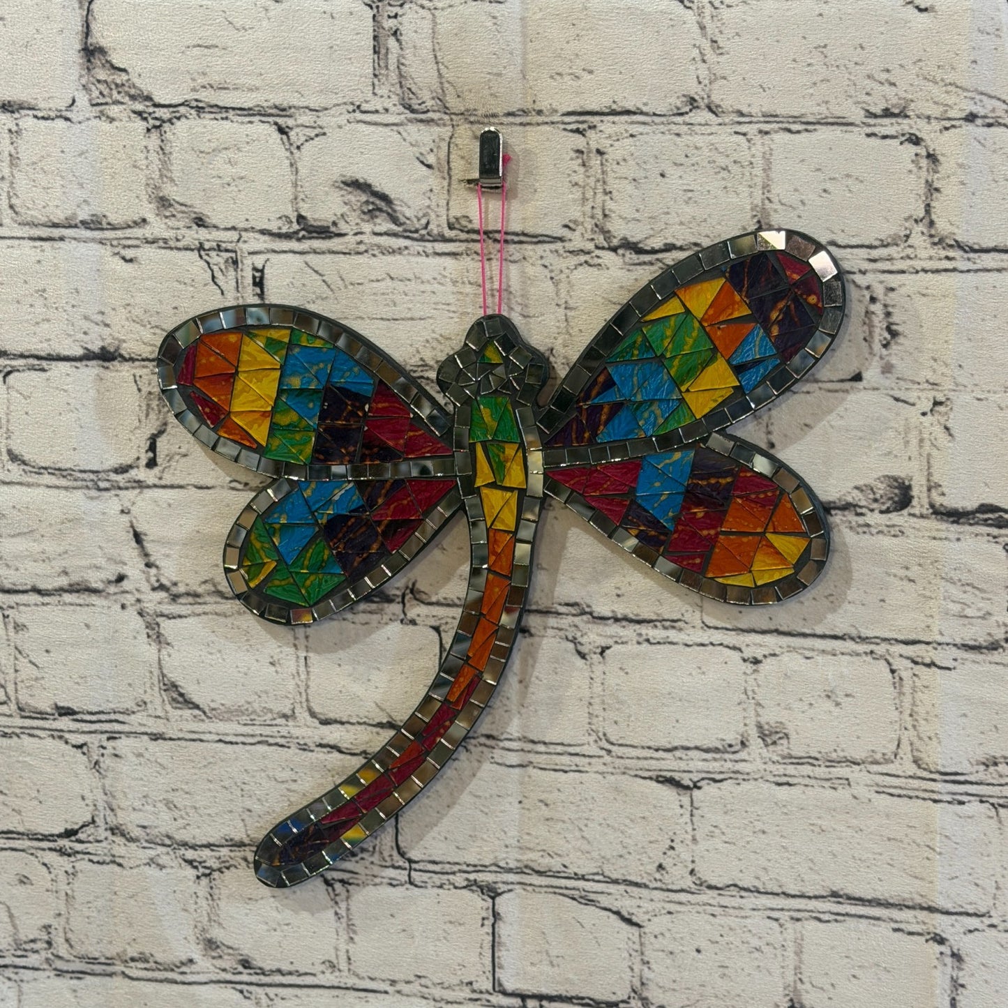 Rainbow Mulitcoloured Dragonfly Mosaic Tile Wall Mirror 30cm x 30cm Handmade New2