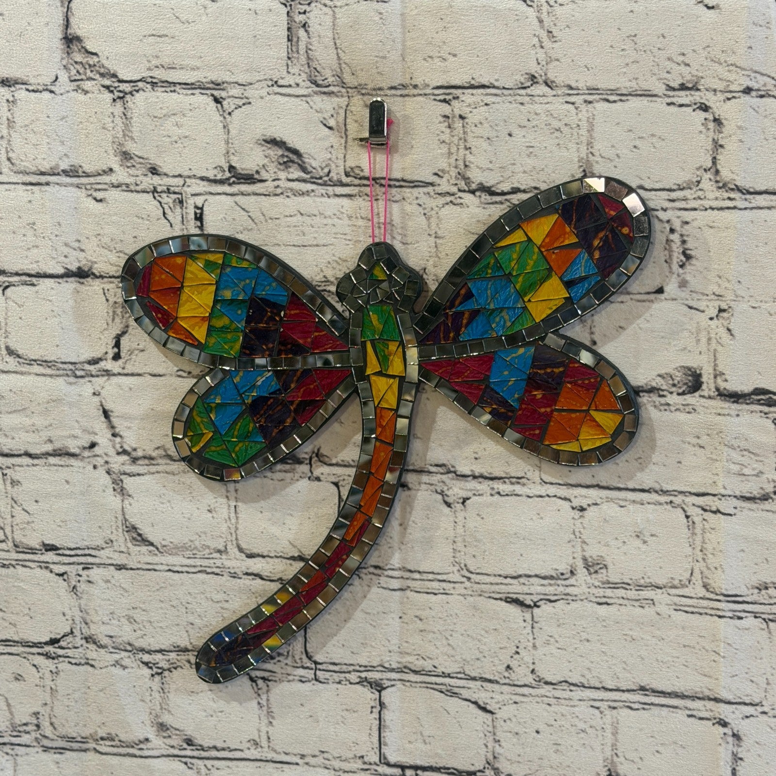 Rainbow Mulitcoloured Dragonfly Mosaic Tile Wall Mirror 30cm x 30cm Handmade New2