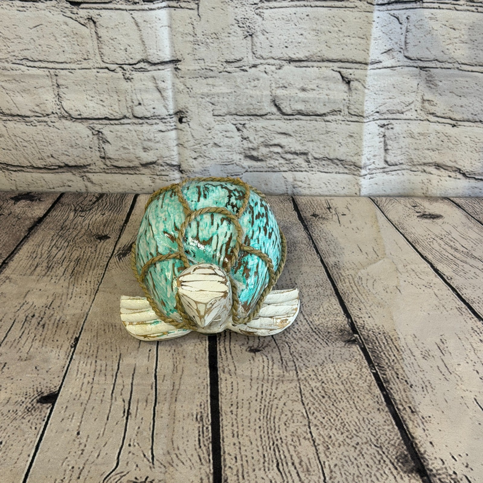Green Body White Folk Art Painted Turtle Coconut Shell Ornaments Hanging Decor1