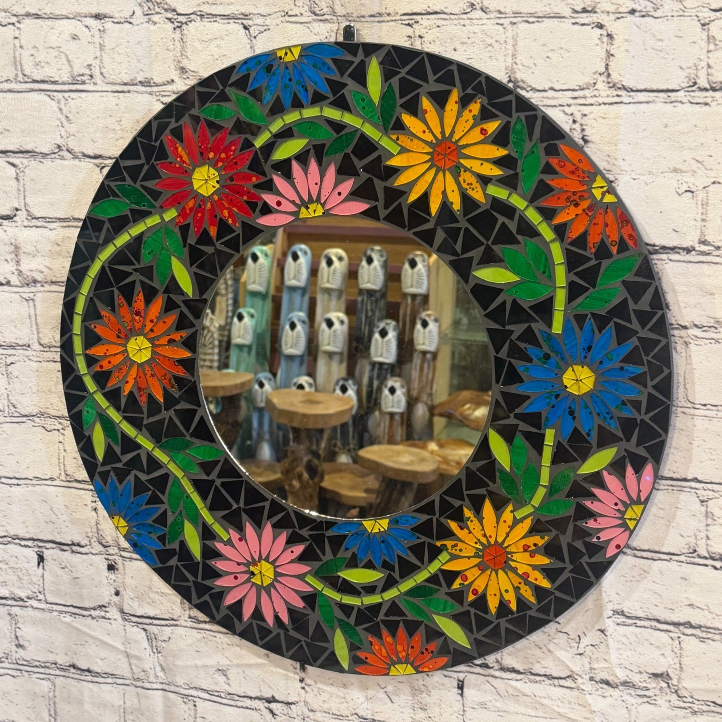 Rainbow Flower Black Mosaic Tile Wall Mirror 50cm x 50cm 20 Inches Handmade2