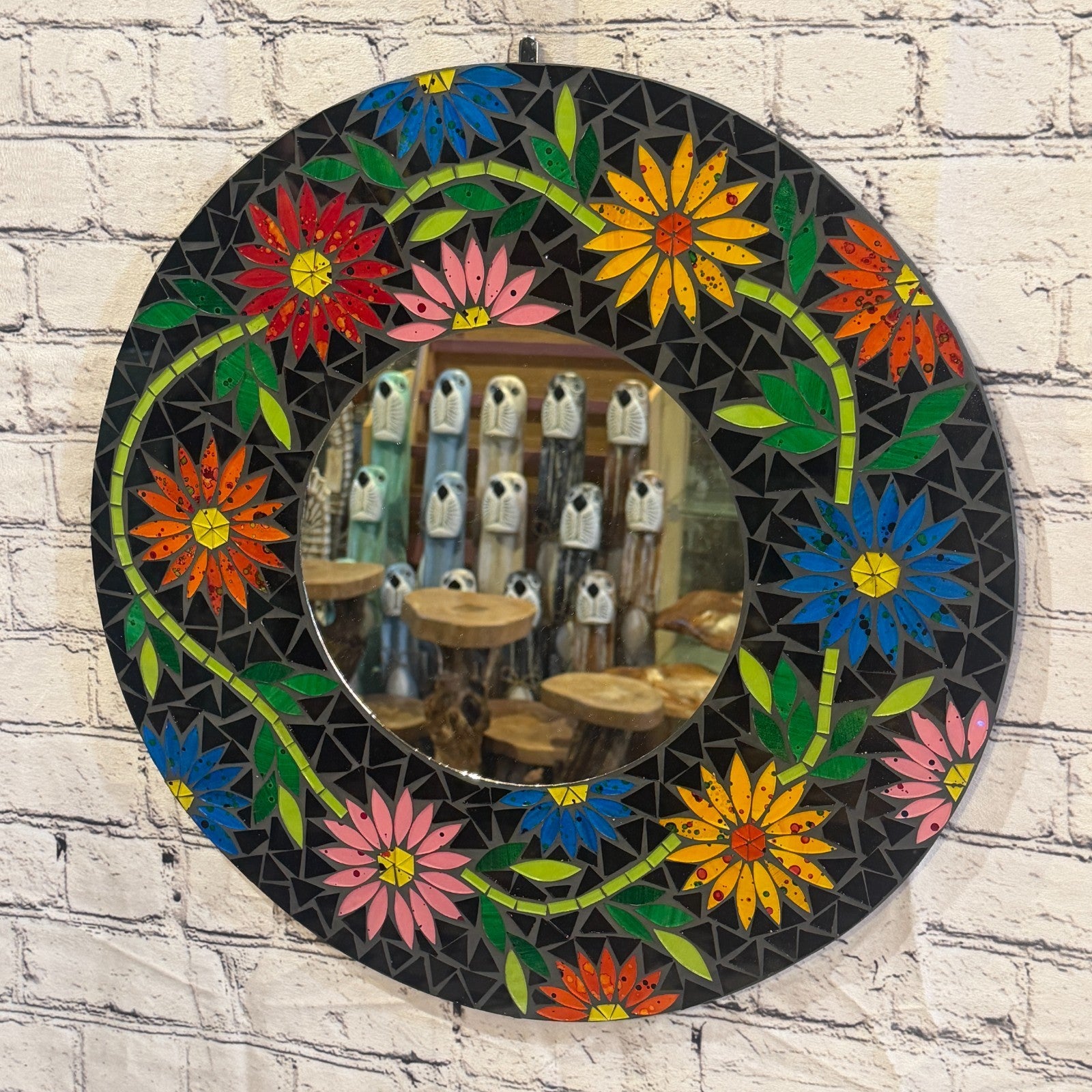 Rainbow Flower Black Mosaic Tile Wall Mirror 50cm x 50cm 20 Inches Handmade2