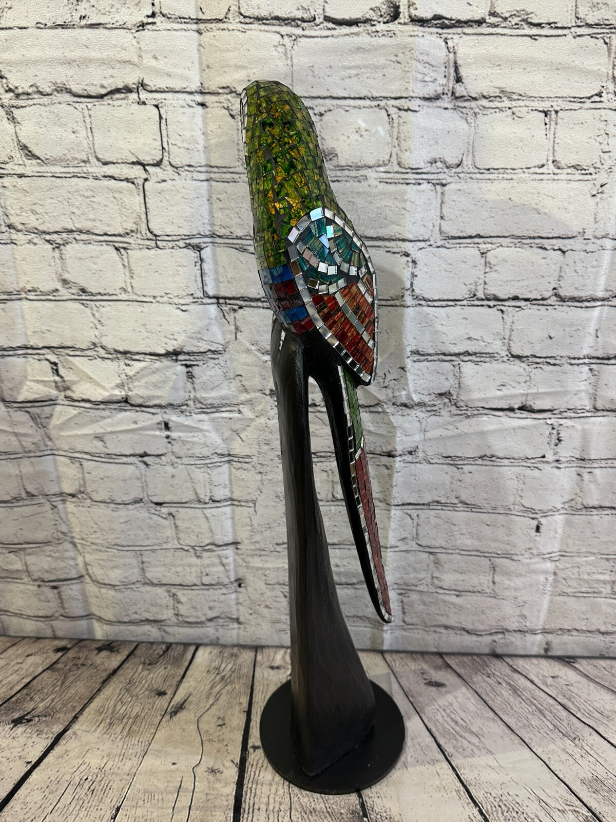 60cm Mosaic Parrot Bird Ornament Statue Fair Trade Handmade Carved Wood Design 36