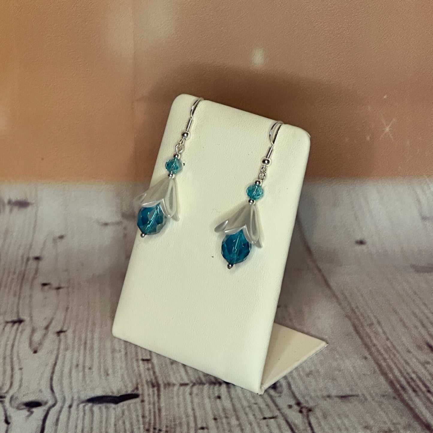 Blue Drop Crystal Lily Flower With Dangle Drop Earrings Handmade UK Jewellery1