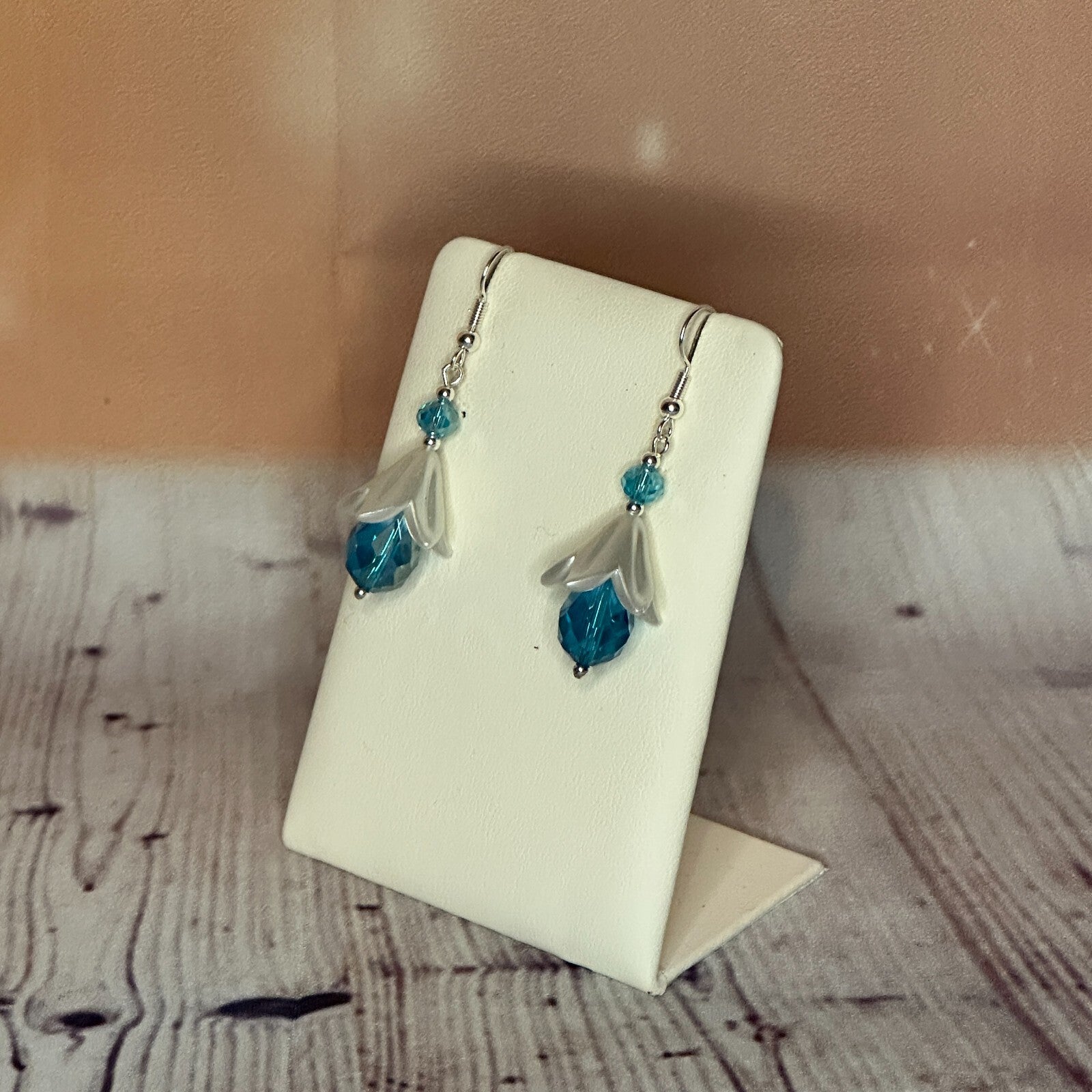 Blue Drop Crystal Lily Flower With Dangle Drop Earrings Handmade UK Jewellery1