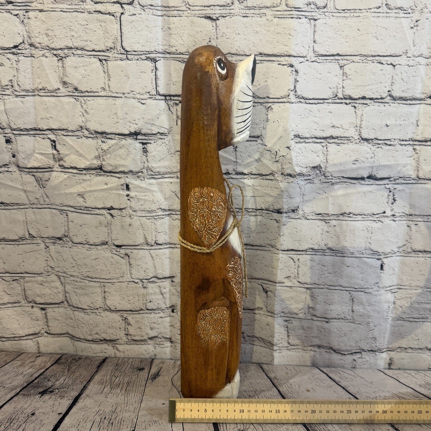 50cm Dark Brown Wooden Shabby Dog Statue Ornament Fair Trade Handcarved7
