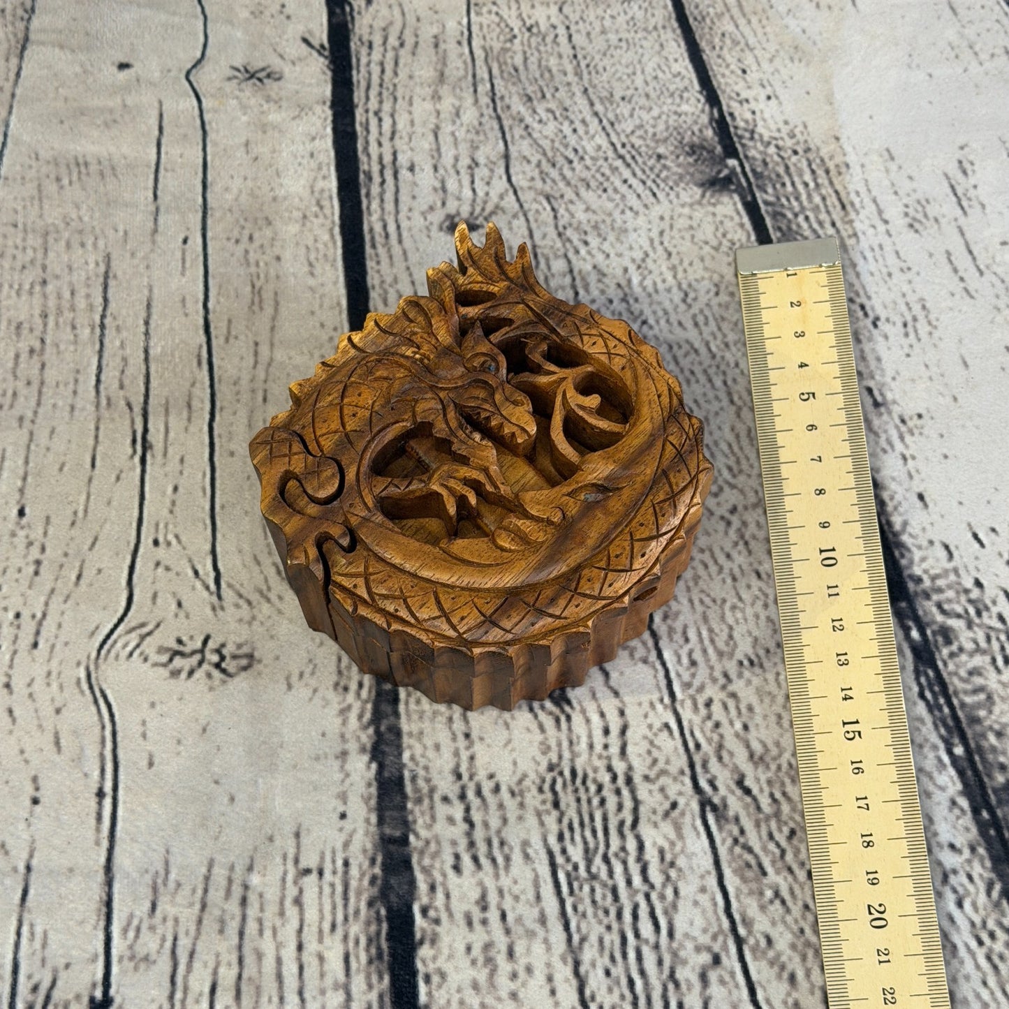 Round Dragon Scale 4 Bit Wooden Puzzle Box Secret Box Magic Trinket Handmade4