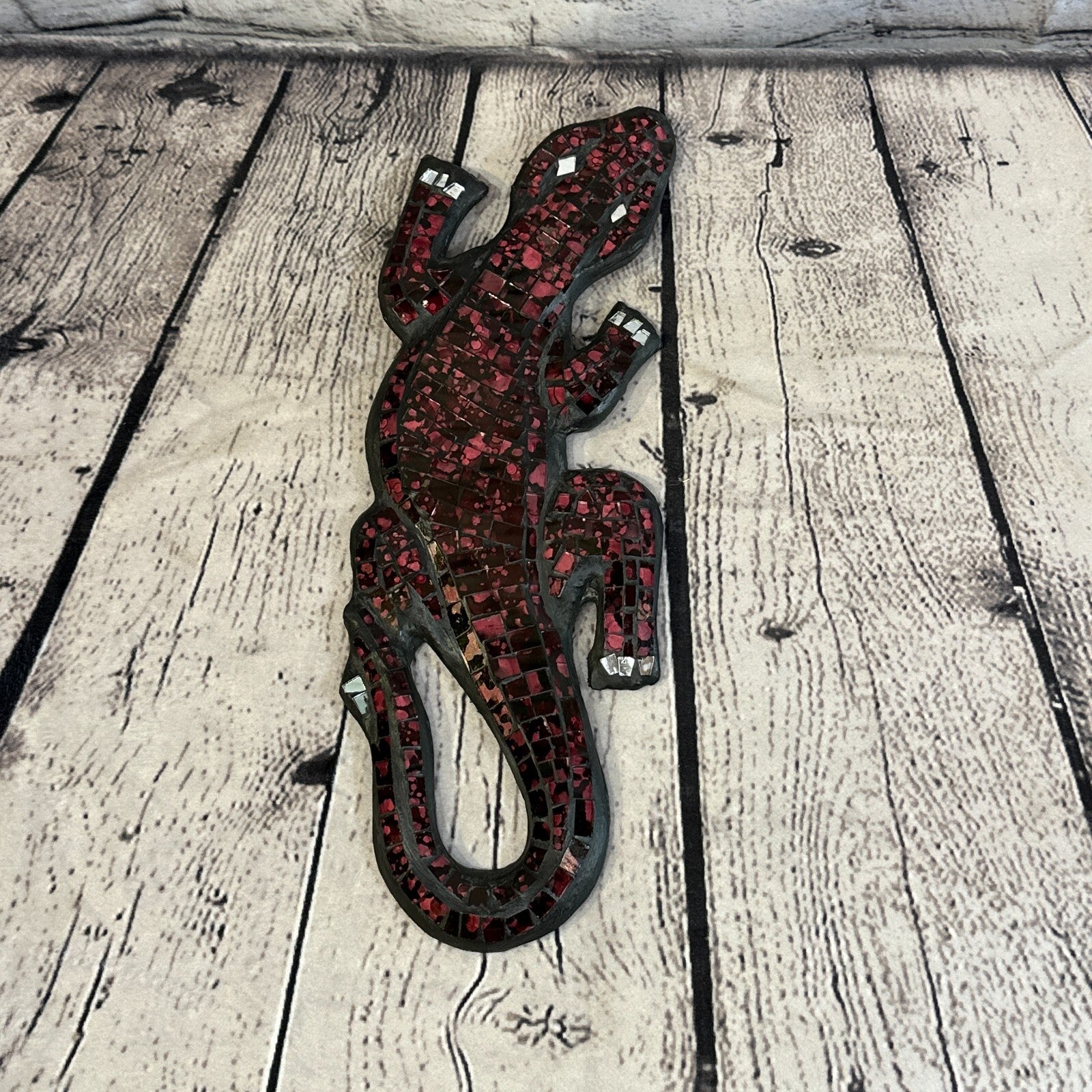 50cm Gecko Cherry Red Mosaic Wall Hanging Wooden Ornaments Wood Carving5