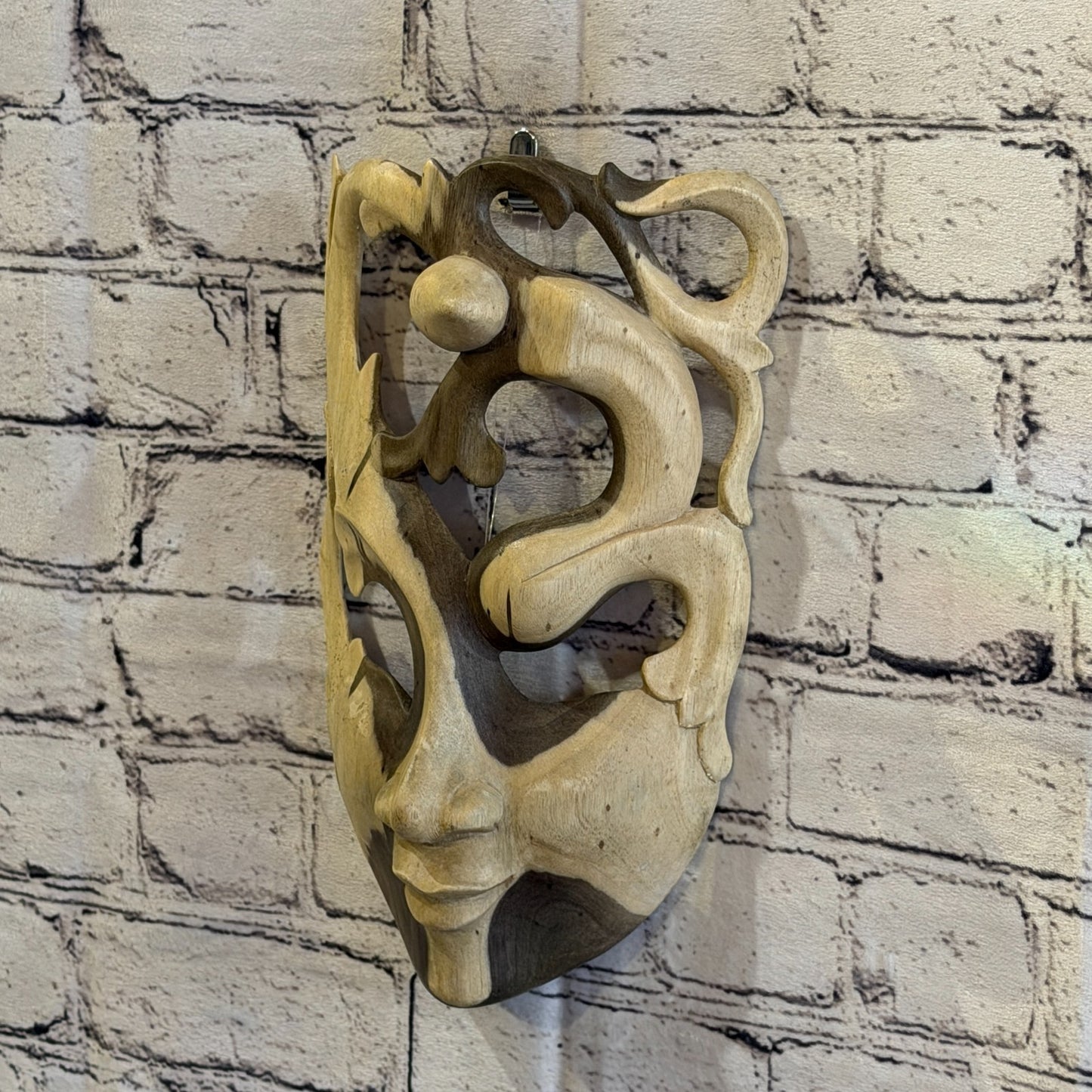 25cm Wooden Soulmate Mask Wall Art Hibiscus Wood Hand Carved Fair Trade Design 82
