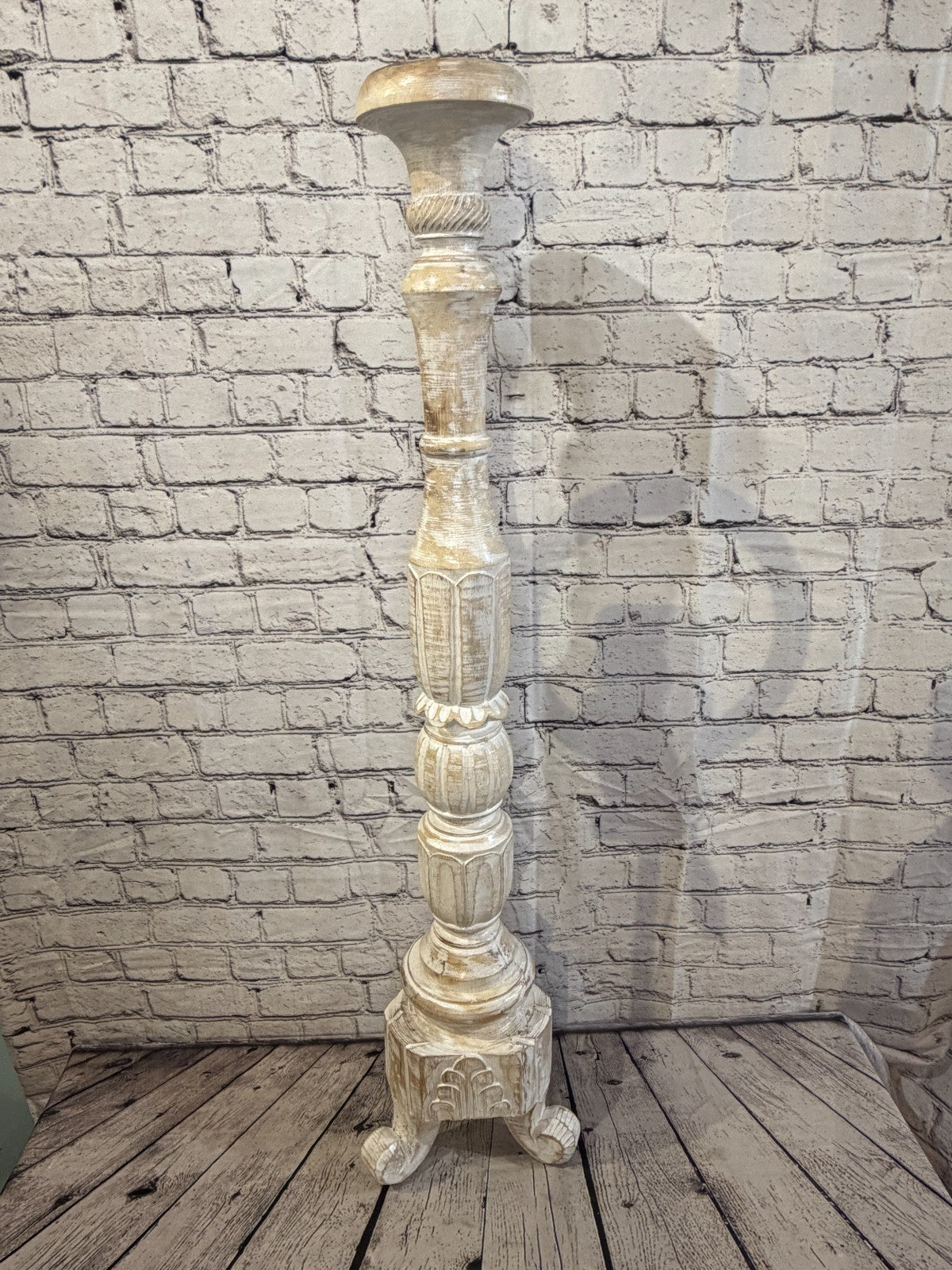 100cm x 18cm White Regal Wooden Vintage Style Candle Stand Shabby Pillar Holders1
