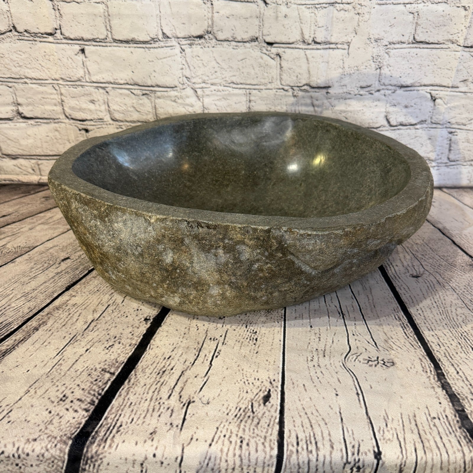 40cm x 32cm Wash Basin Bathroom Counter Top Washing River Stone Bowl Sink No 162