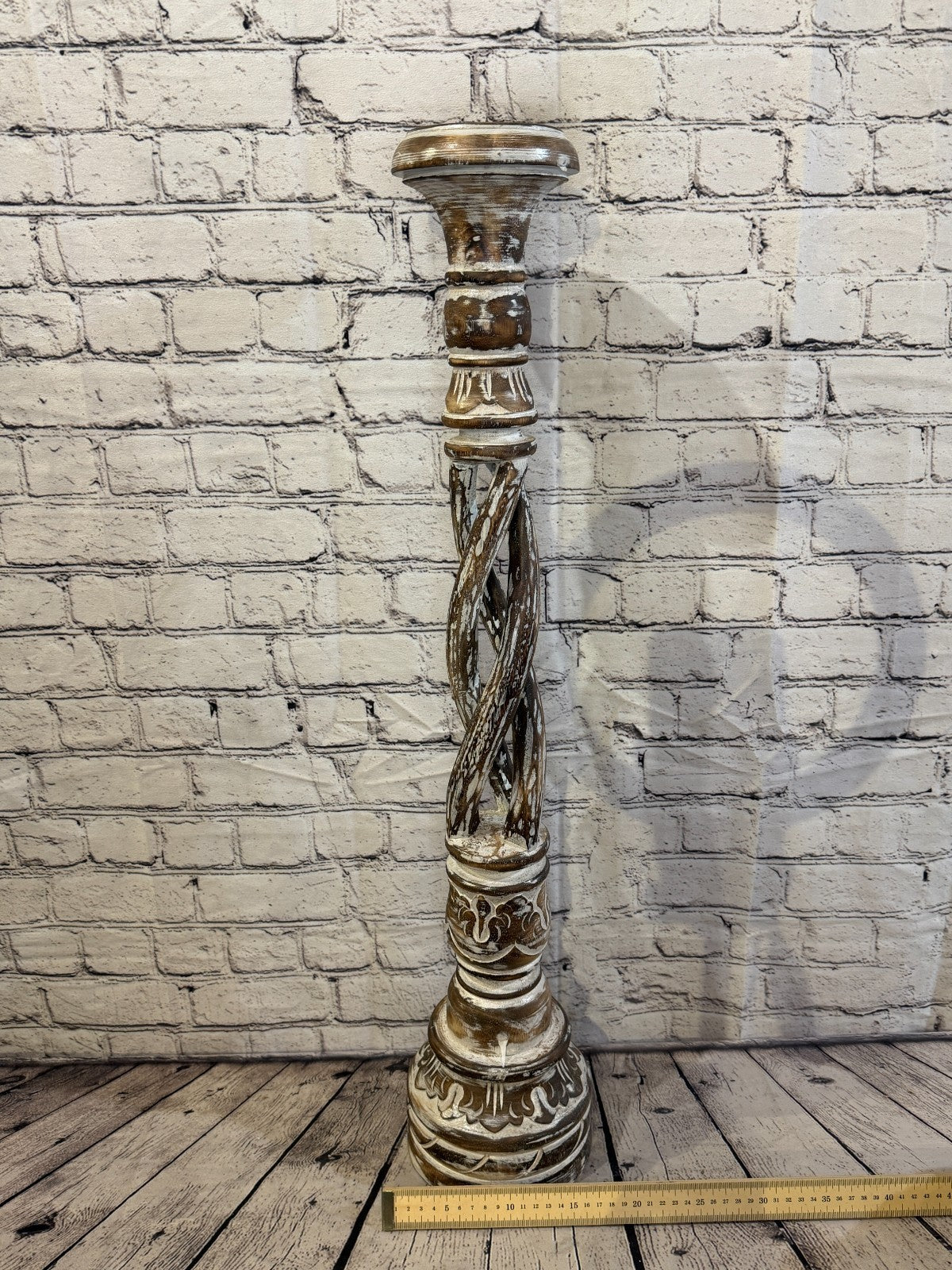 80cm x 18cm Brown Twist Wooden Vintage Style Candle Stand Shabby Pillar Holders4