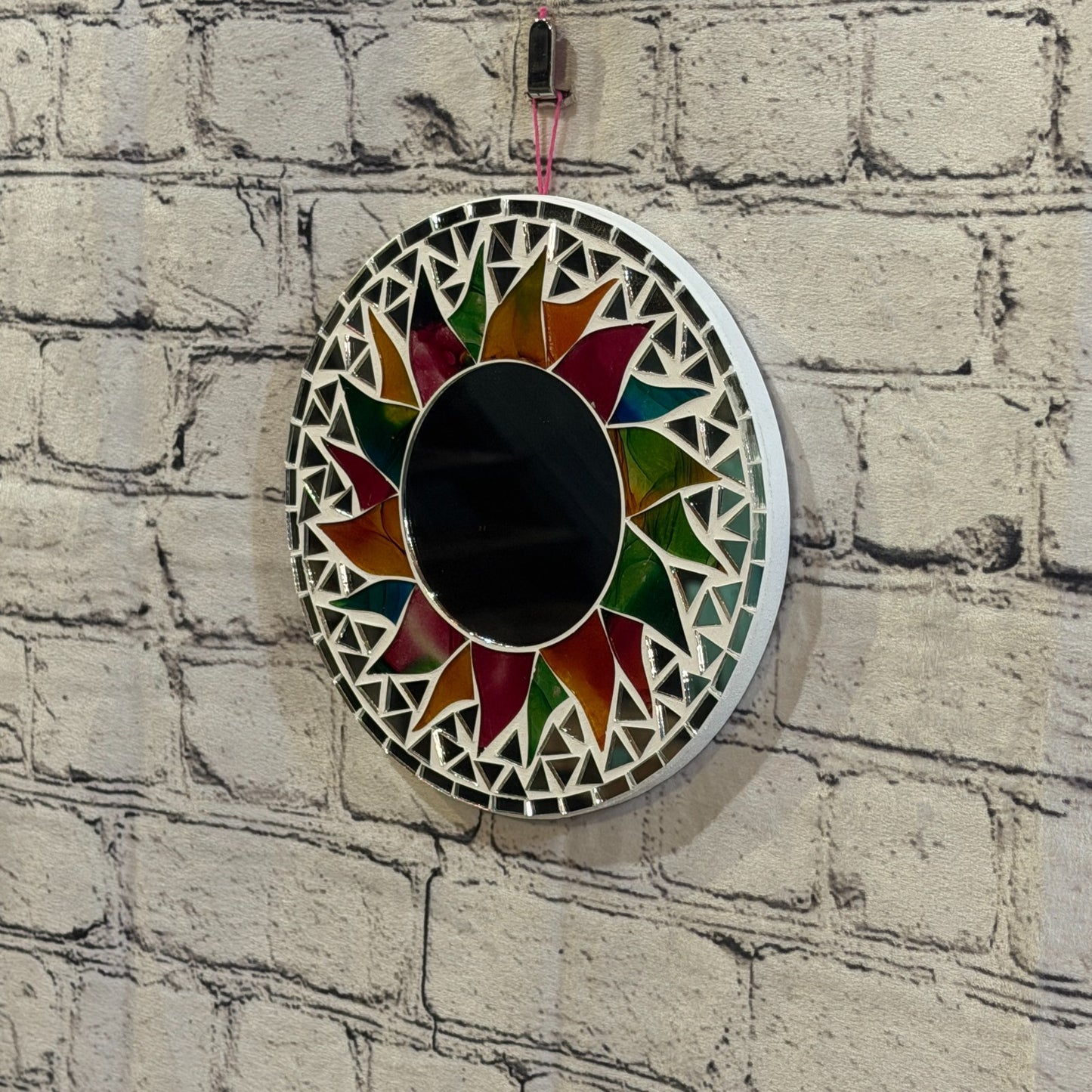 Rainbow White Sun Flame Mosaic Tile Wall Mirror 20cm x 20cm 8 Inches Handmade1