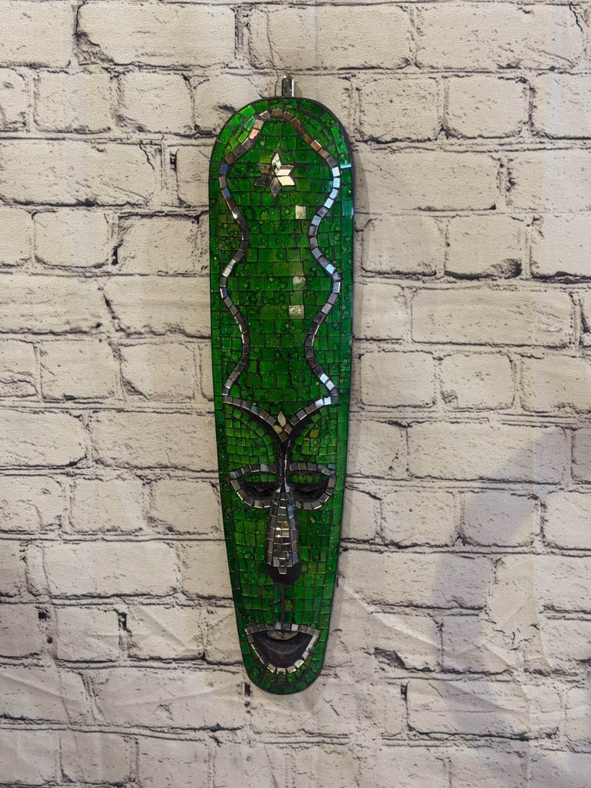50cm Mask Green Mosaic Wall Hanging Wooden Ornaments Wood Carving2