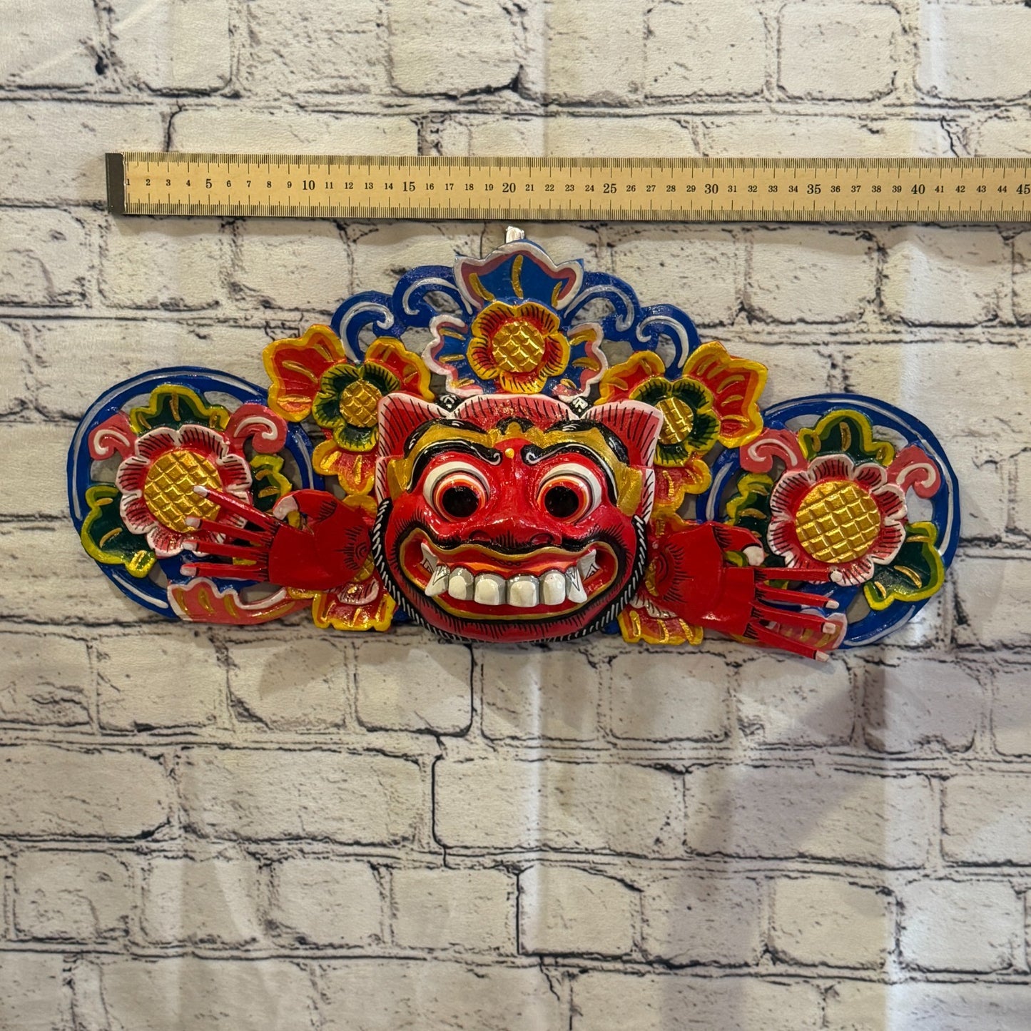 40cm Barong Boma Red Demon Dragon Hindu Deity Wooden Hand Carved Mask Painted4