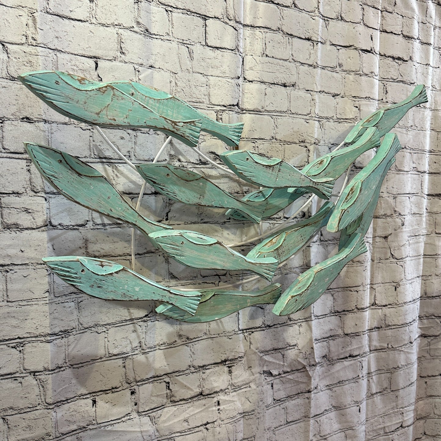 80cm Green Blue Shoal Of Fish On Wood   Fish Decoration Fish Shoal Sprats Fish1