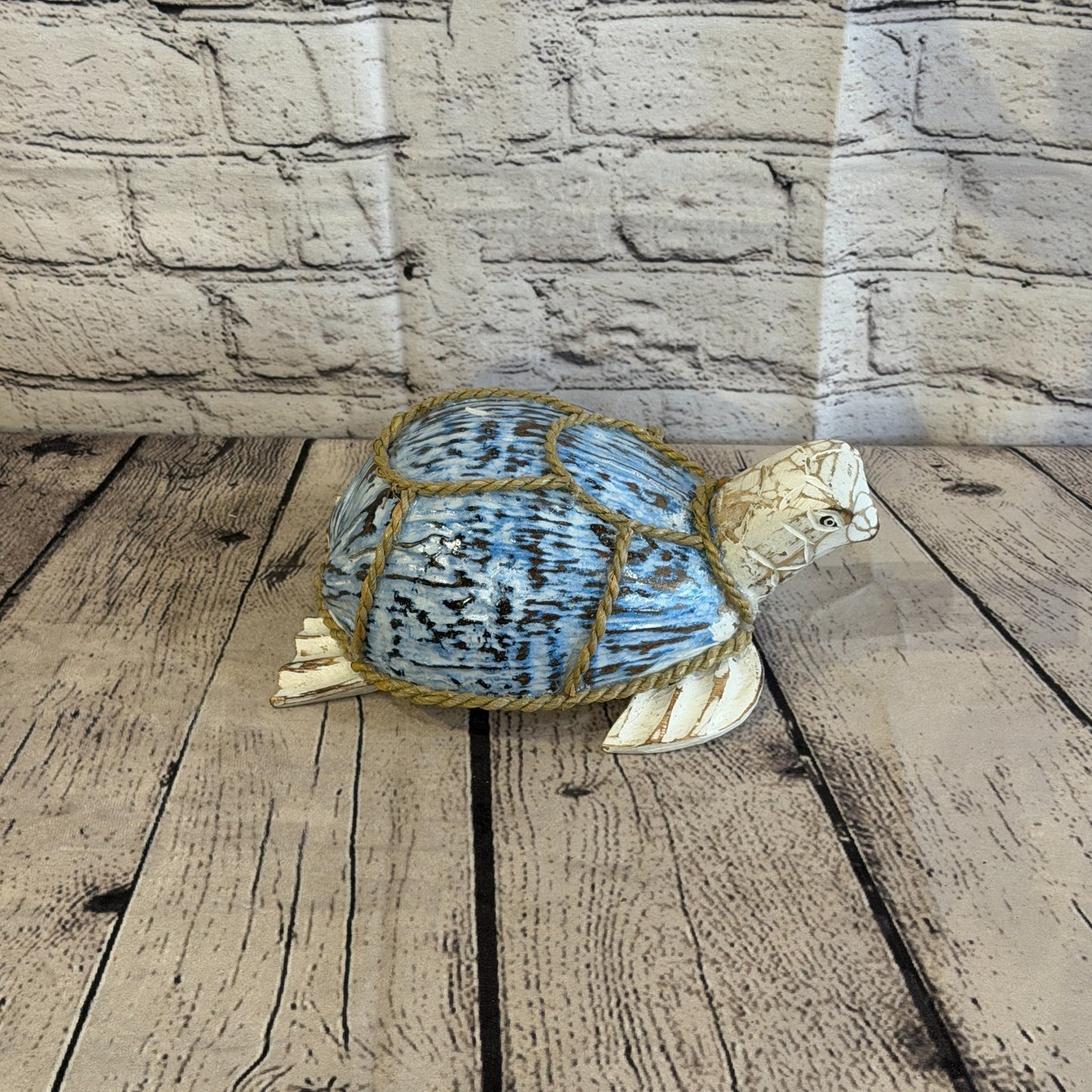 Blue Body White Folk Art Painted Turtle Coconut Shell Ornaments Hanging Decor3