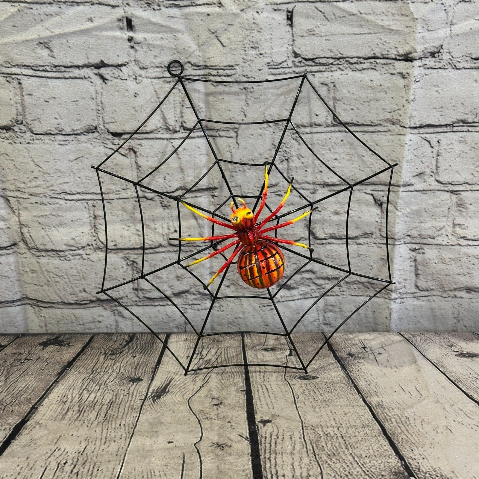 30cm x 30cm Orange Spider On Web Bug Metal Tin Wall Hanging Ornament Statue1