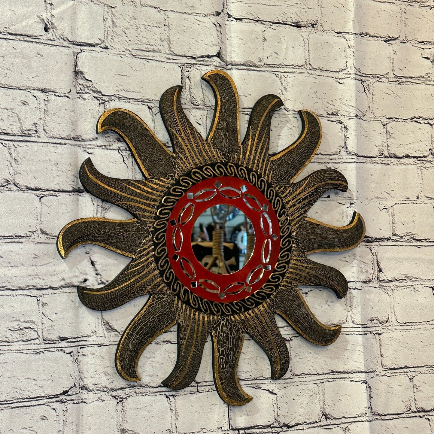 Gold Burst Sun Mosaic Tile Wall Mirror 40cm x 40cm 16 Inches Handmade Fairtrade0