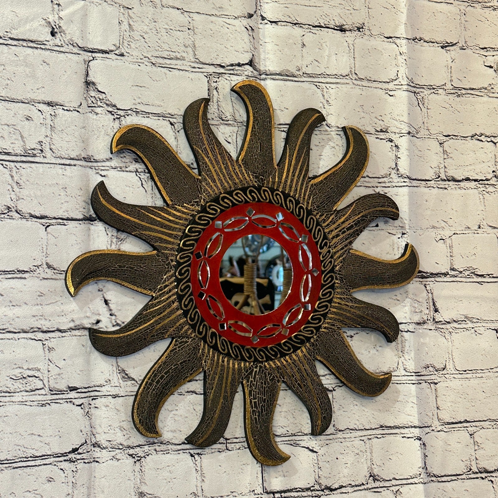 Gold Burst Sun Mosaic Tile Wall Mirror 40cm x 40cm 16 Inches Handmade Fairtrade0