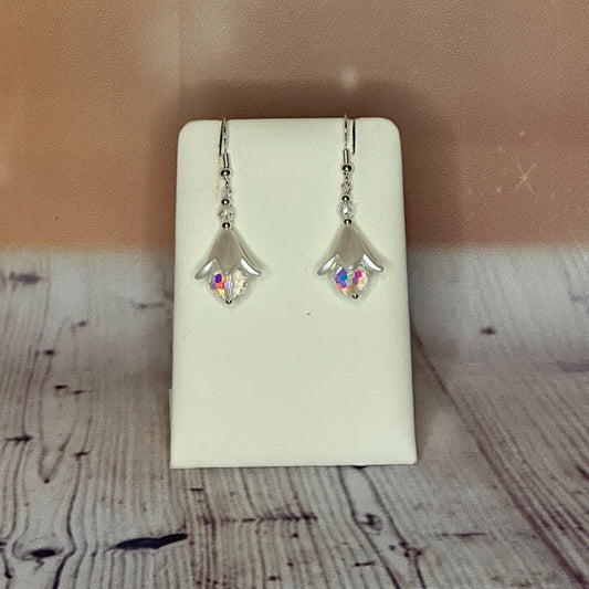 Clear Crystal Lily Flower With Dangle Drop Earrings Handmade UK Jewellery0