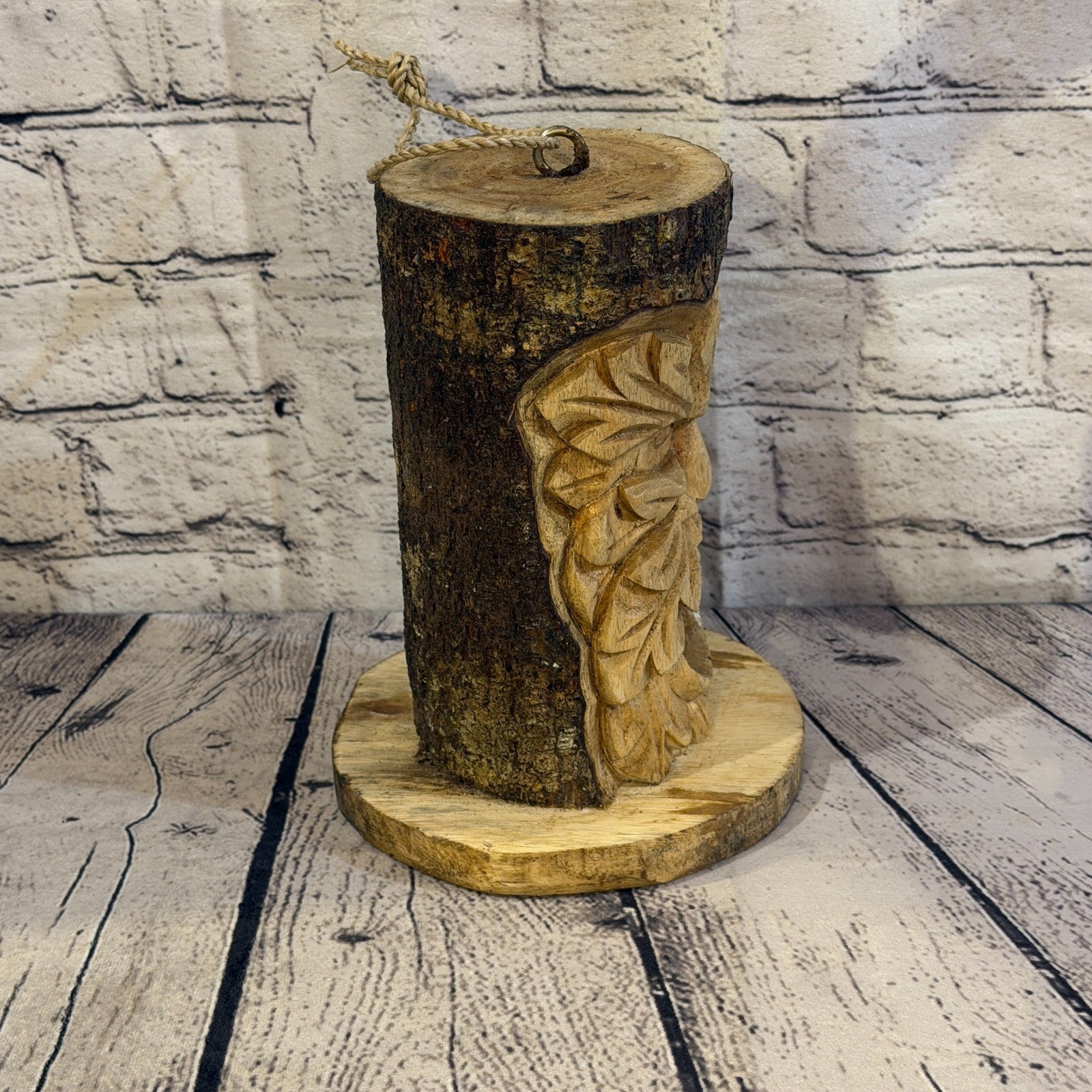 Green Man Of The Woods Bird House 20cm Carved Wizard Tree Trunk Wood Fairtrade3